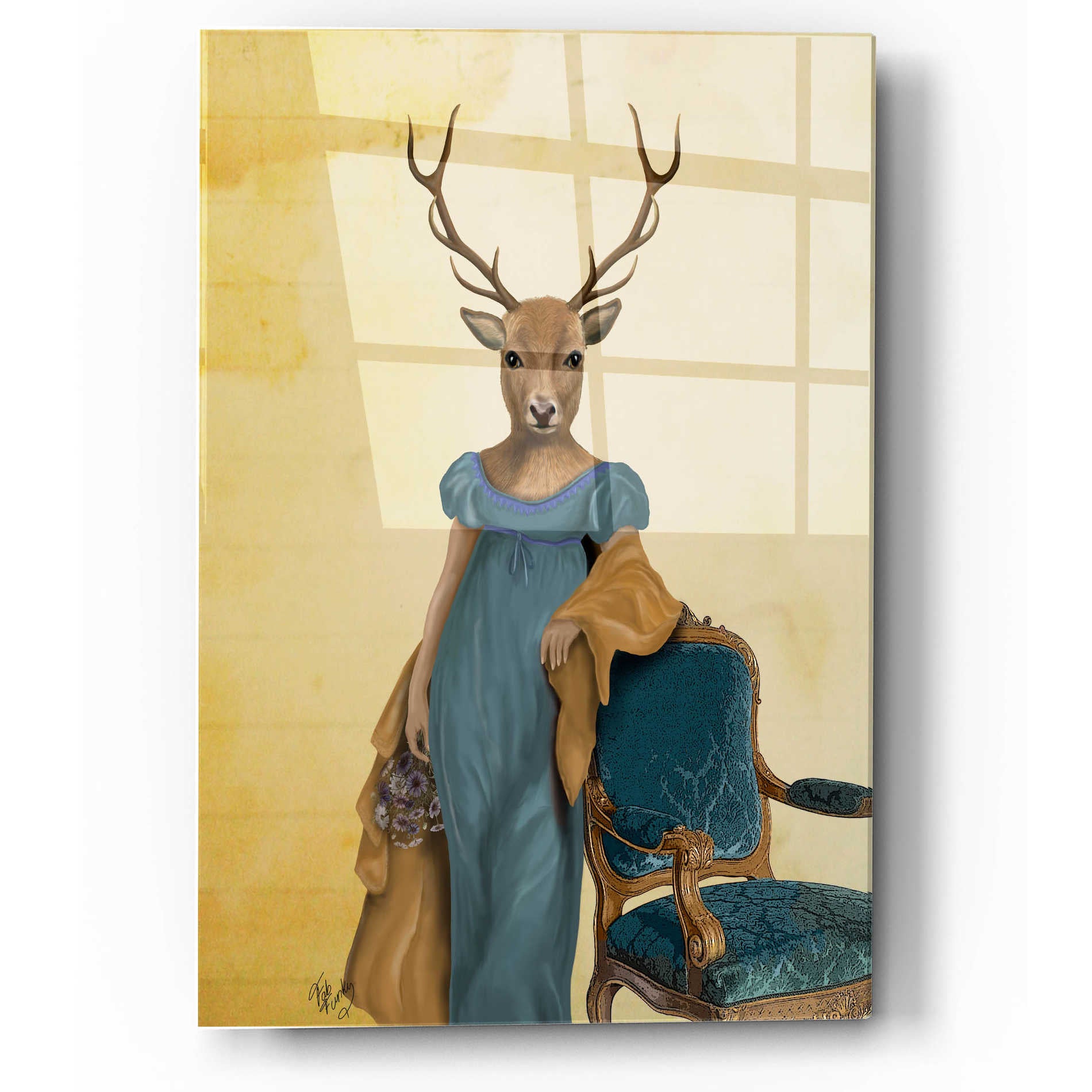 Epic Art 'Deer In Blue Dress' by Fab Funky, Acrylic Glass Wall Art