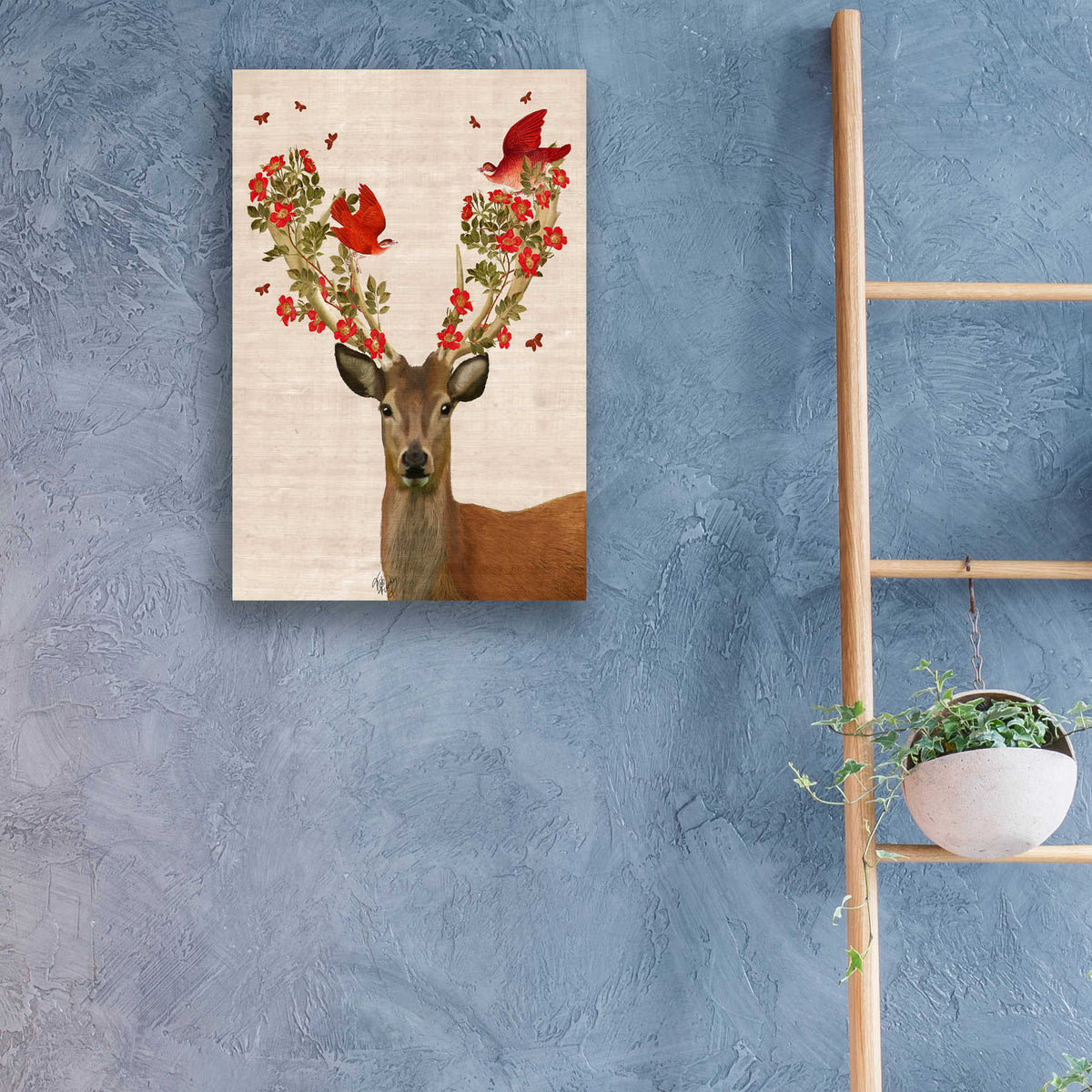 Epic Art 'Deer and Love Birds' by Fab Funky, Acrylic Glass Wall Art,16x24
