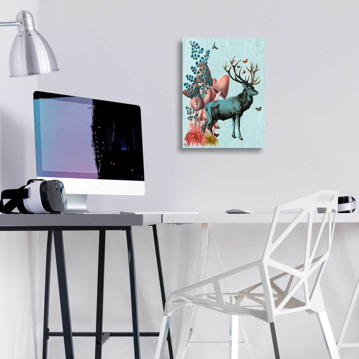 Epic Art 'Turquoise Deer in Mushroom Forest' by Fab Funky, Acrylic Glass Wall Art,12x16