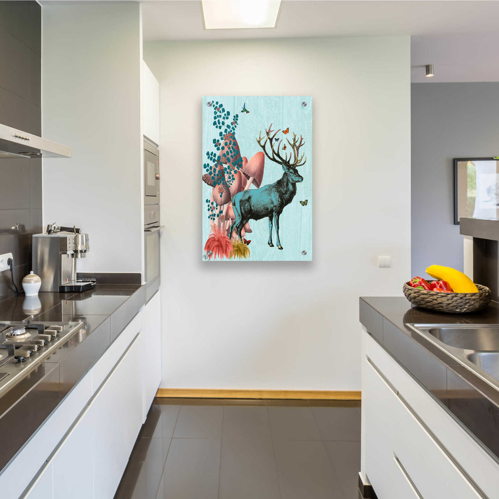 Epic Art 'Turquoise Deer in Mushroom Forest' by Fab Funky, Acrylic Glass Wall Art,24x36