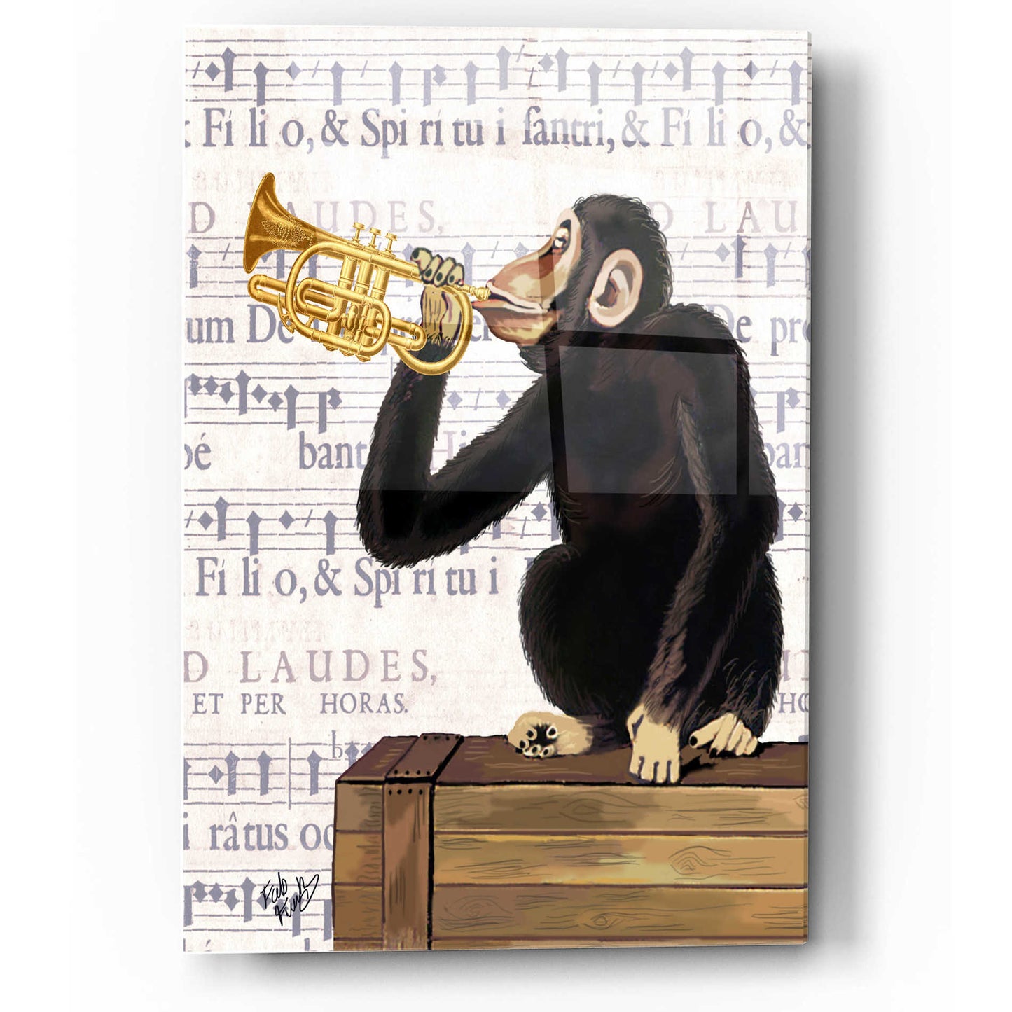 Epic Art 'Monkey Playing Trumpet' by Fab Funky, Acrylic Glass Wall Art,12x16