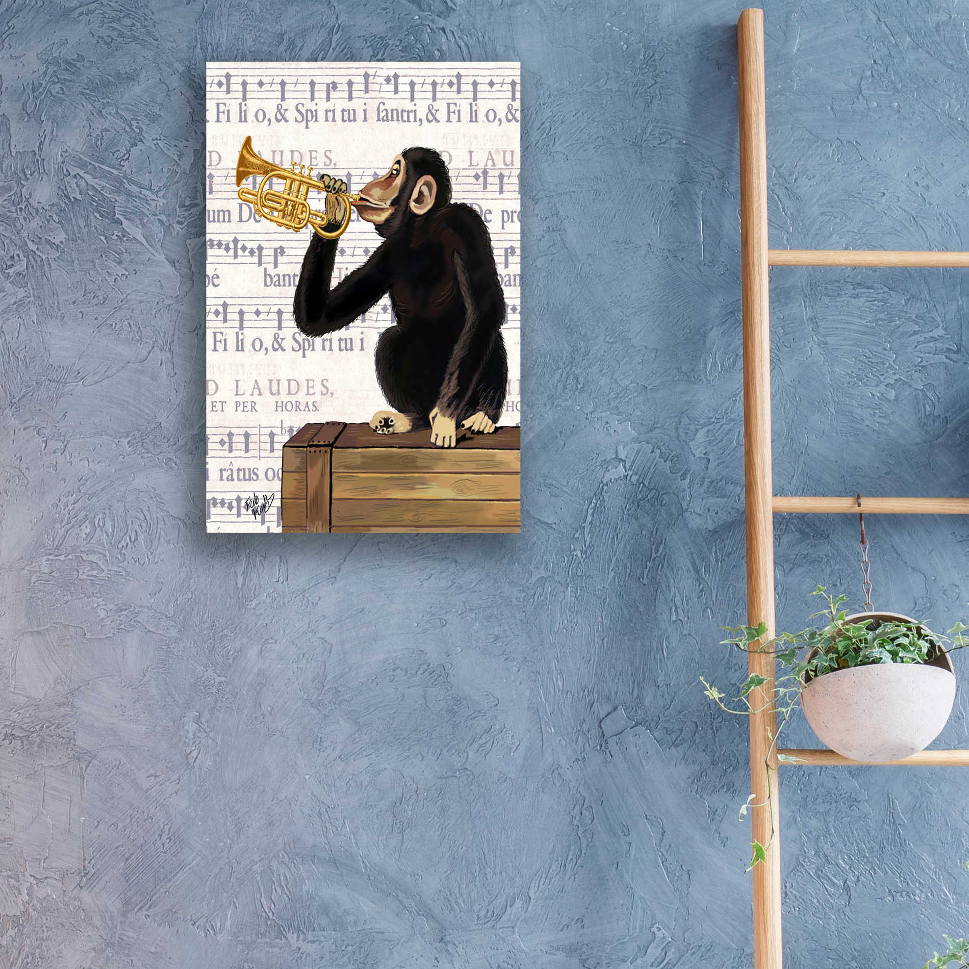 Epic Art 'Monkey Playing Trumpet' by Fab Funky, Acrylic Glass Wall Art,16x24