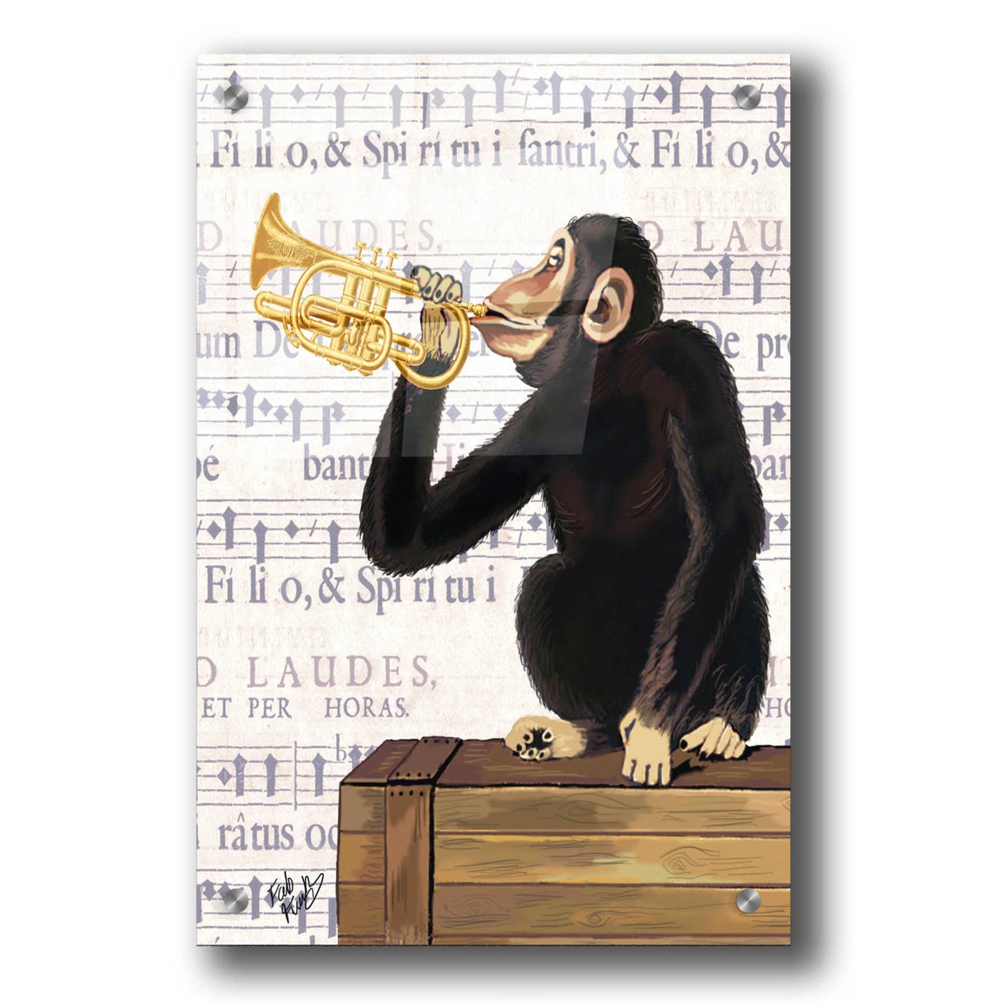 Epic Art 'Monkey Playing Trumpet' by Fab Funky, Acrylic Glass Wall Art,24x36