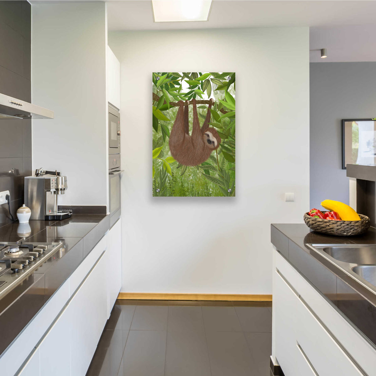Epic Art 'Sloth Hanging Around' by Fab Funky, Acrylic Glass Wall Art,24x36