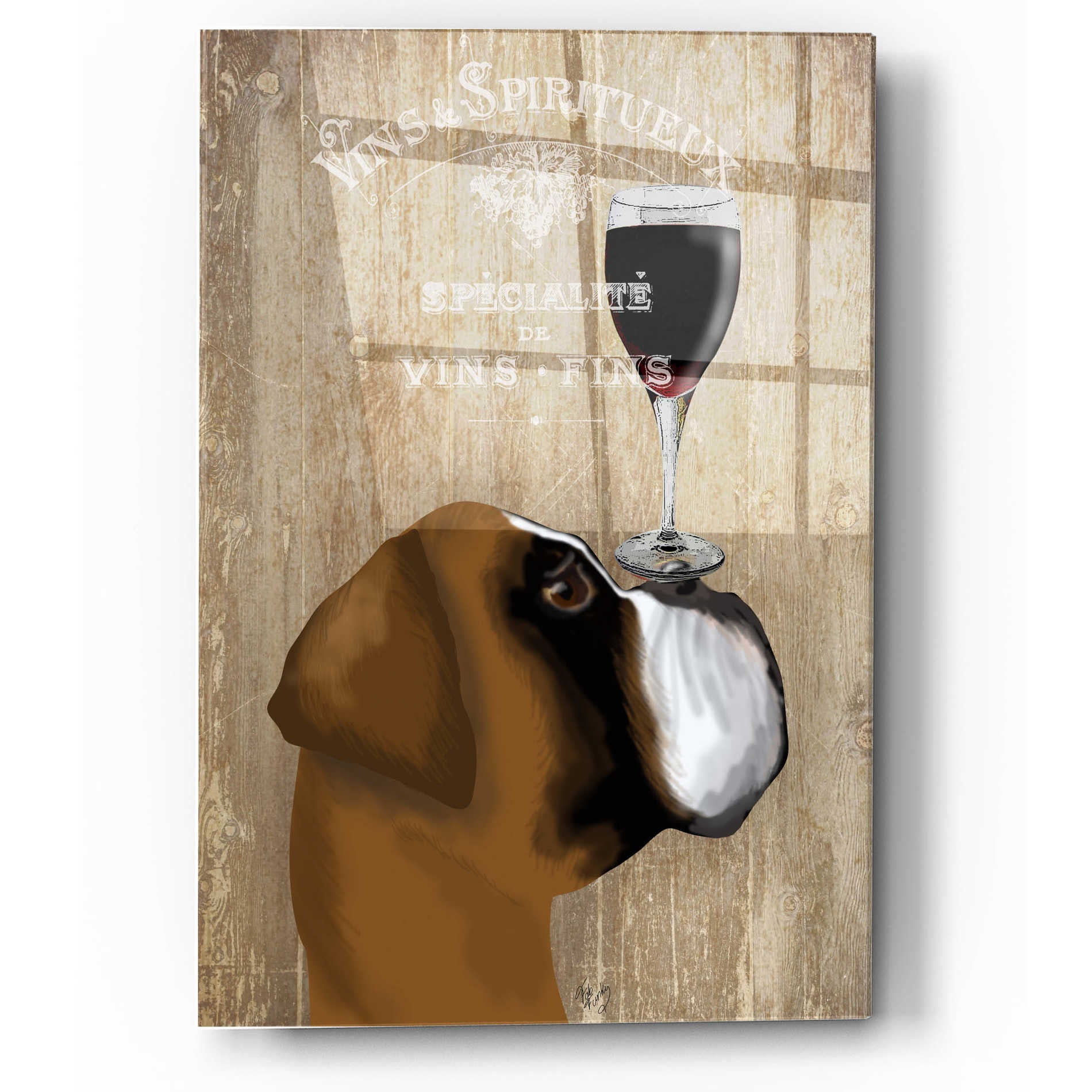 Epic Art 'Dog Au Vin Boxer' by Fab Funky, Acrylic Glass Wall Art,12x16
