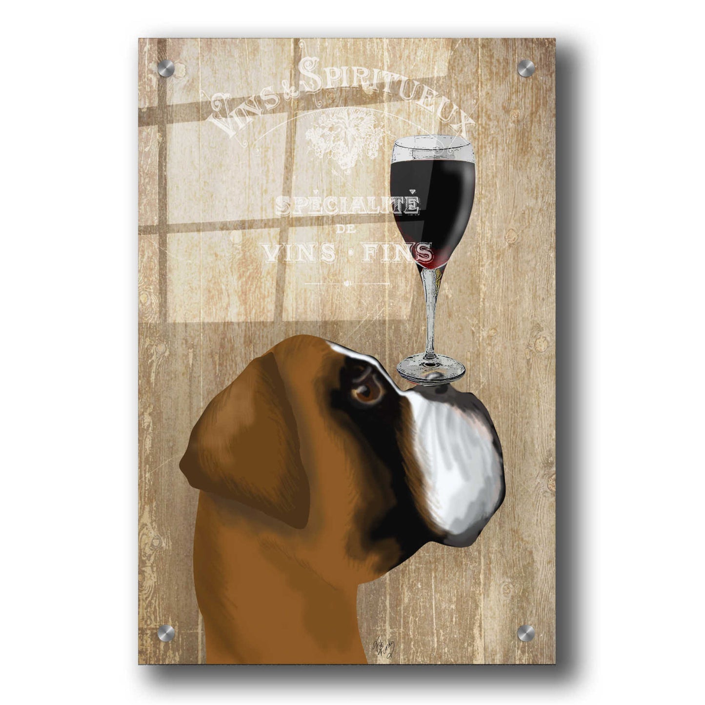 Epic Art 'Dog Au Vin Boxer' by Fab Funky, Acrylic Glass Wall Art,24x36