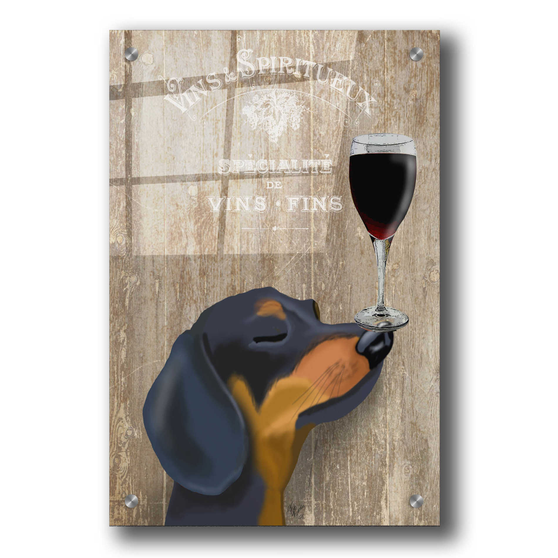 Epic Art 'Dog Au Vin Dachshund' by Fab Funky, Acrylic Glass Wall Art,24x36