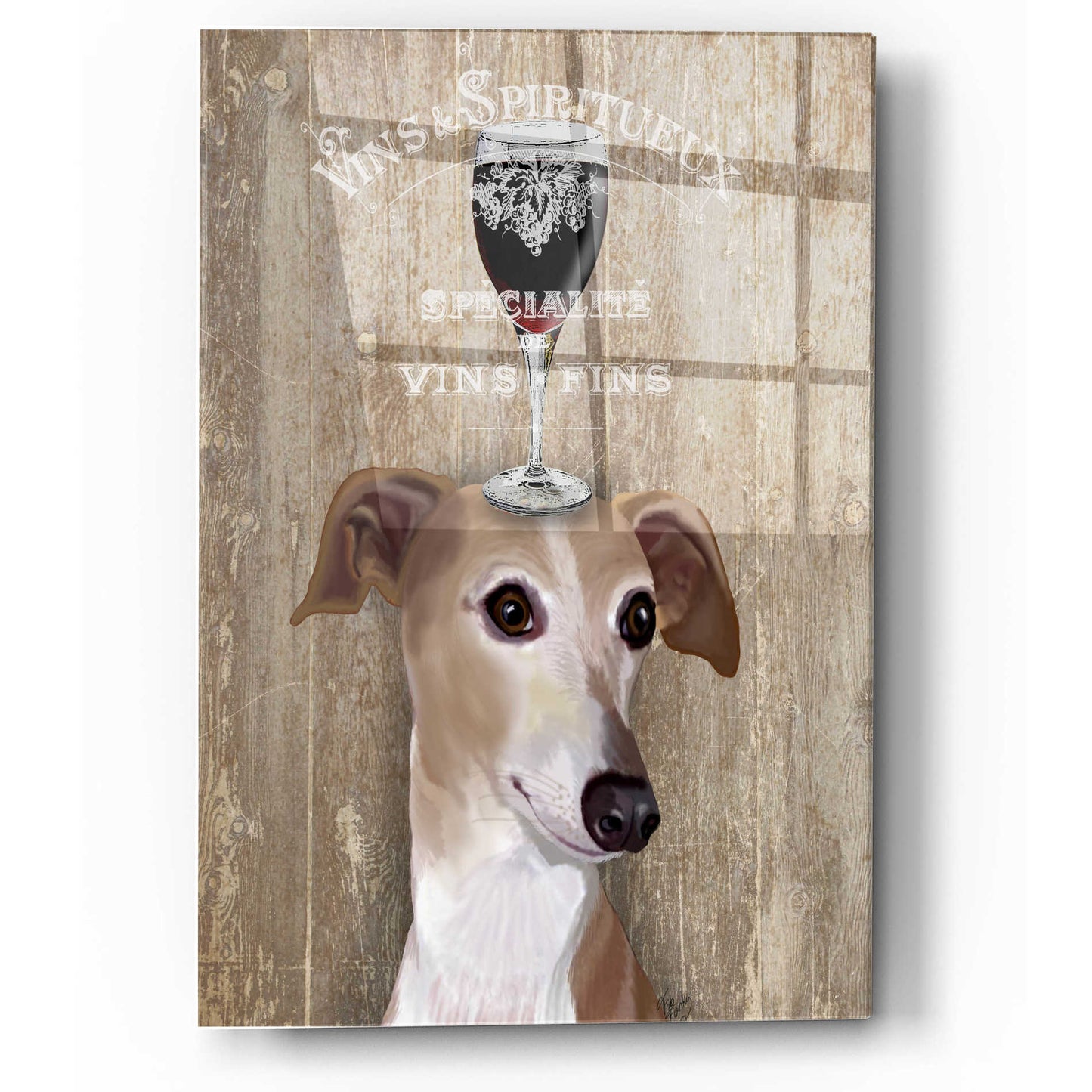 Epic Art 'Dog Au Vin Greyhound' by Fab Funky, Acrylic Glass Wall Art,12x16
