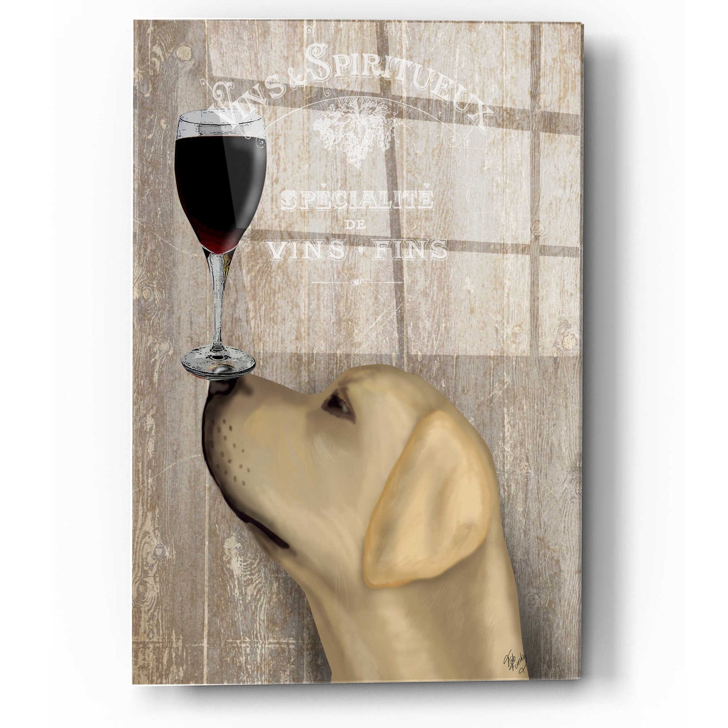 Epic Art 'Dog Au Vin Yellow Labrador' by Fab Funky, Acrylic Glass Wall Art,12x16