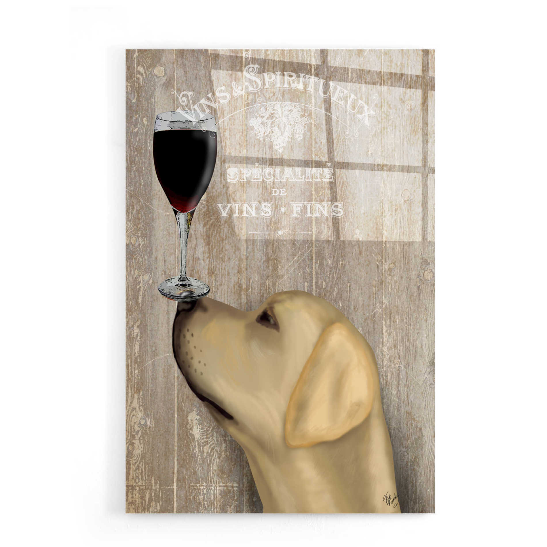 Epic Art 'Dog Au Vin Yellow Labrador' by Fab Funky, Acrylic Glass Wall Art,16x24