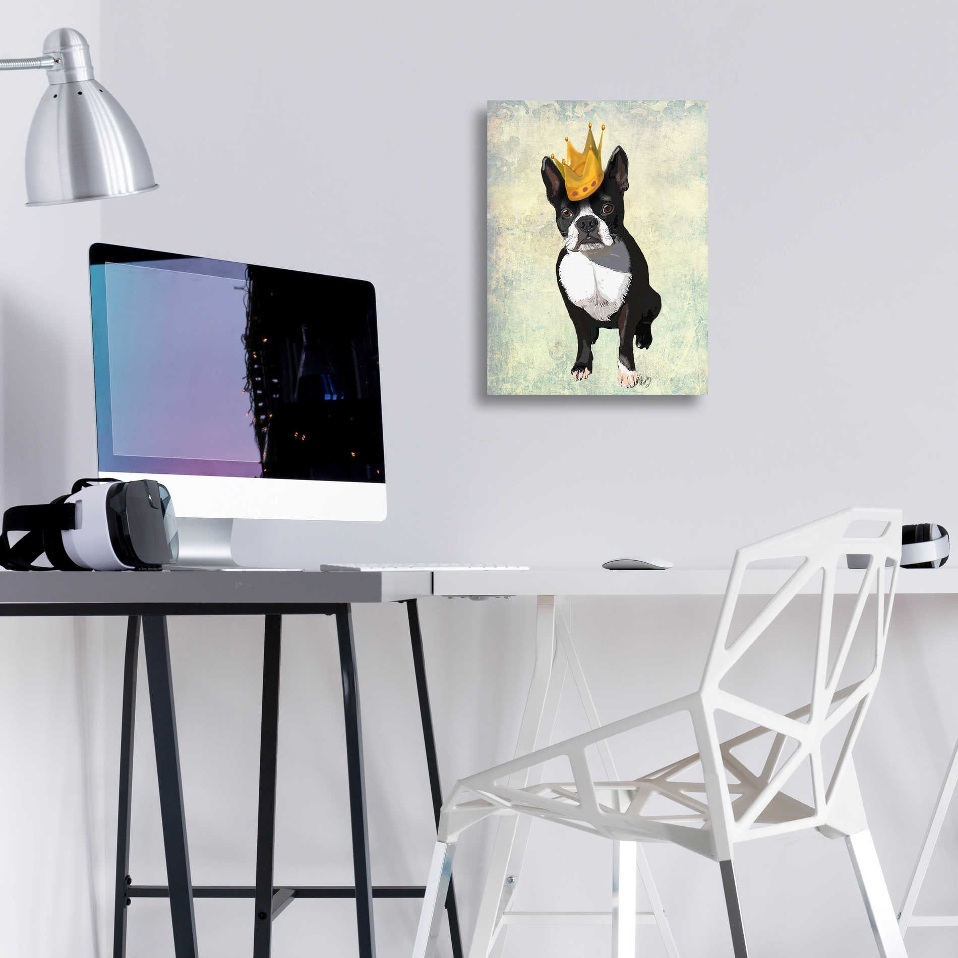 Epic Art 'Boston Terrier and Crown' by Fab Funky, Acrylic Glass Wall Art,12x16