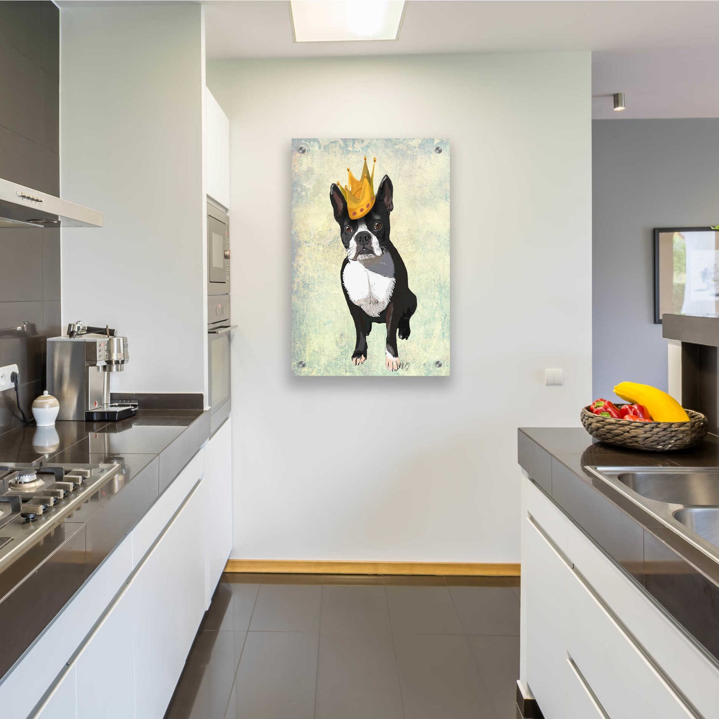 Epic Art 'Boston Terrier and Crown' by Fab Funky, Acrylic Glass Wall Art,24x36