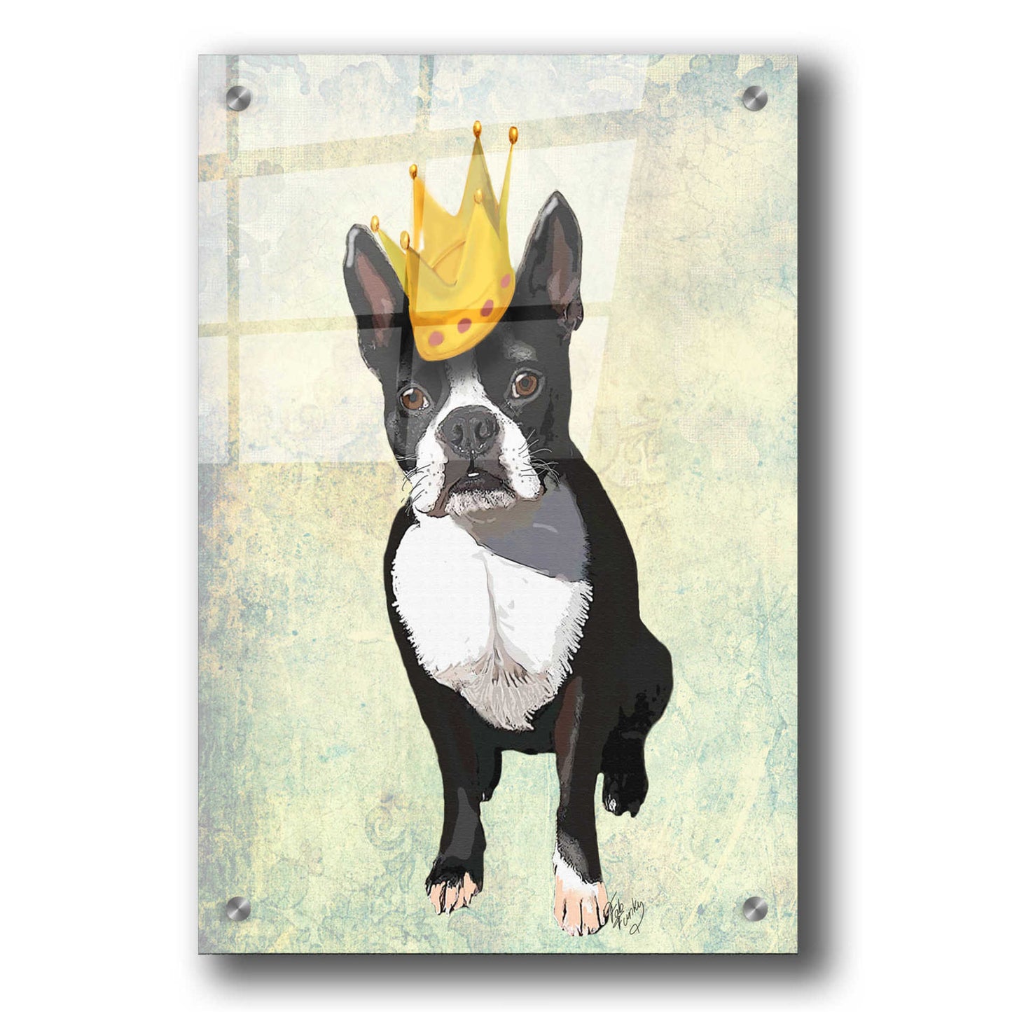 Epic Art 'Boston Terrier and Crown' by Fab Funky, Acrylic Glass Wall Art,24x36