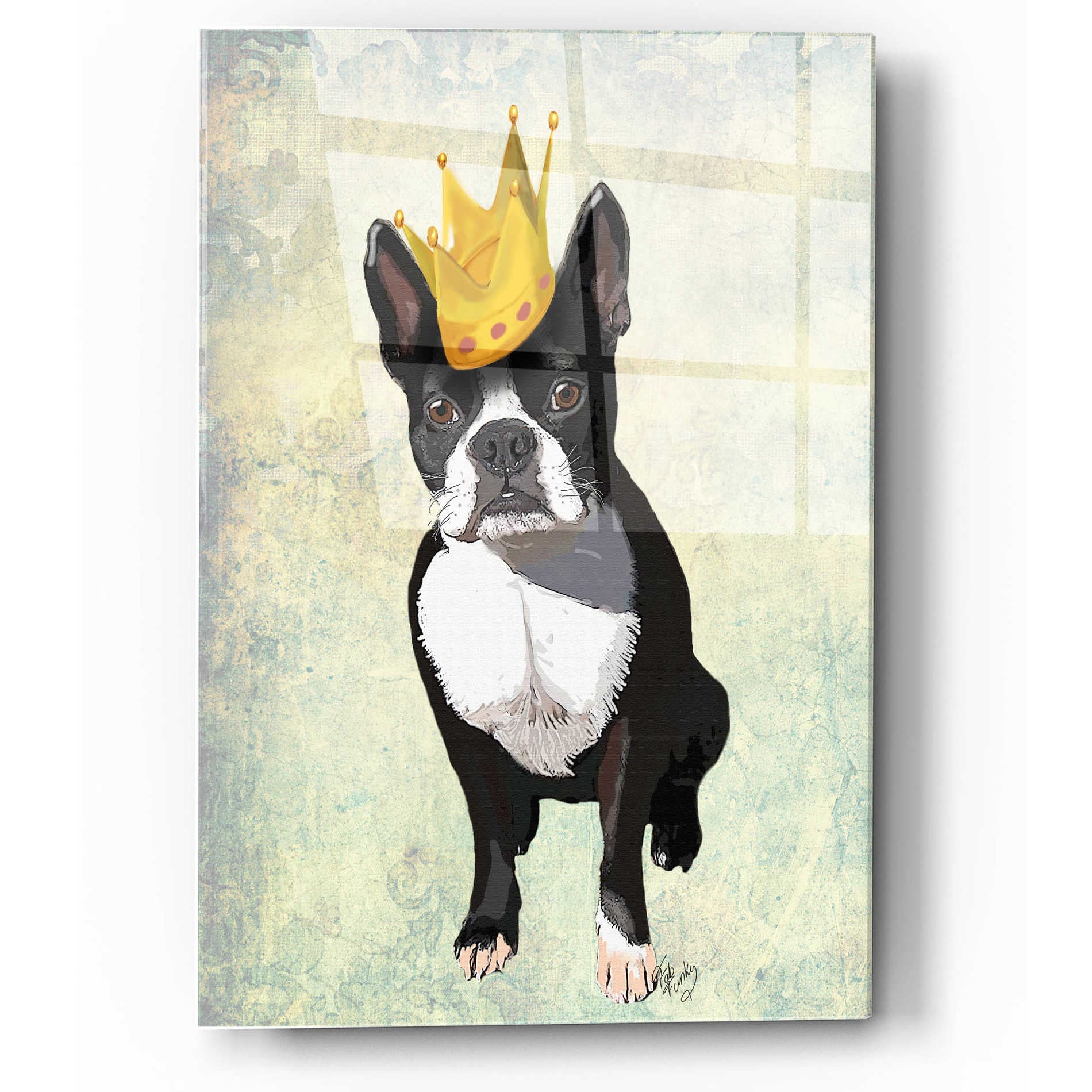 Epic Art 'Boston Terrier and Crown' by Fab Funky, Acrylic Glass Wall Art
