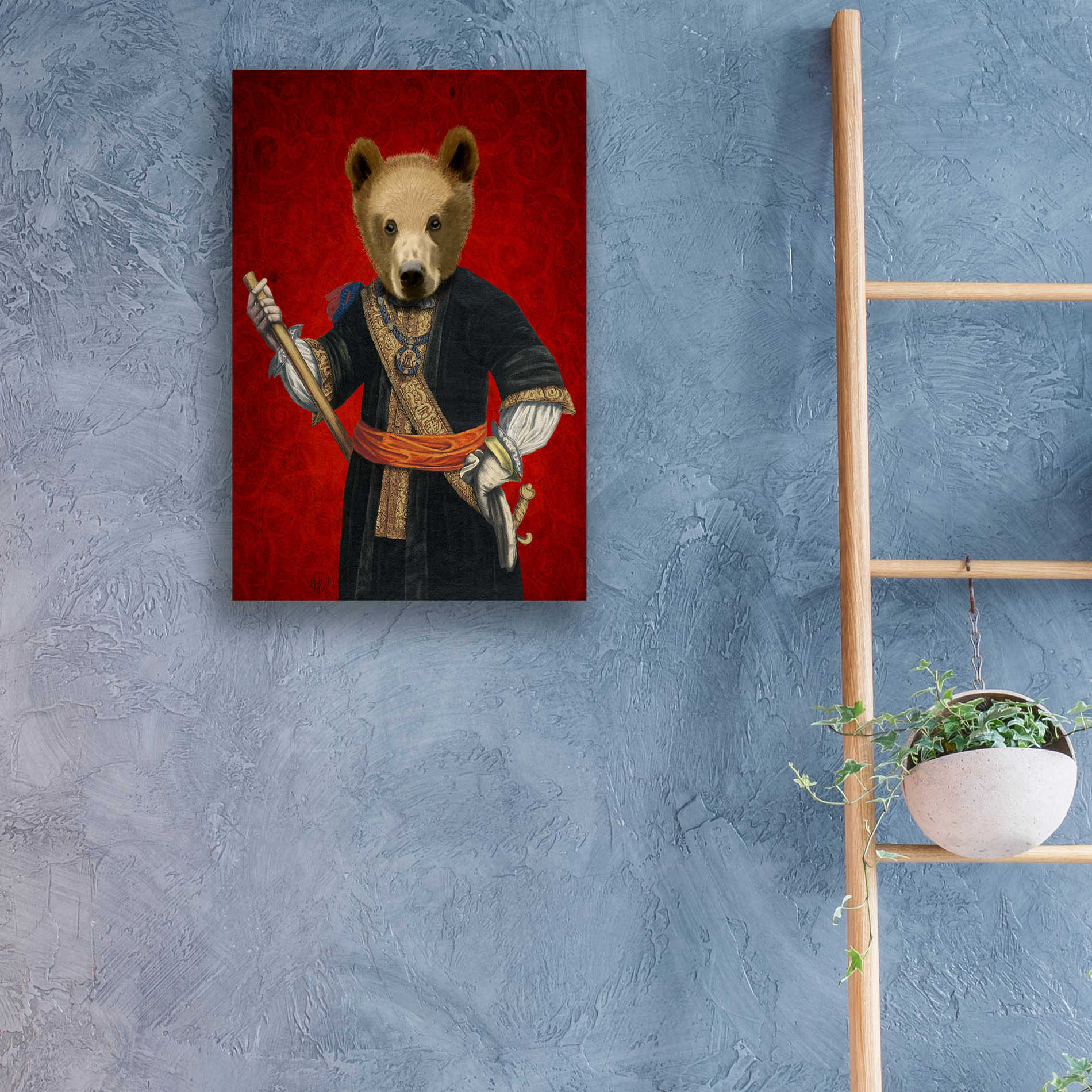 Epic Art 'Bear in Blue Robes' by Fab Funky, Acrylic Glass Wall Art,16x24