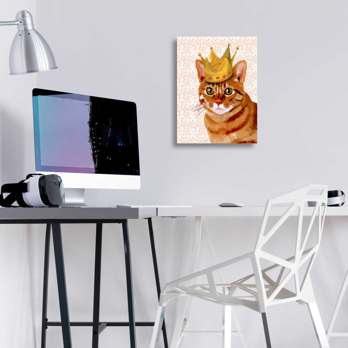 Epic Art 'Ginger Cat with Crown Portrait' by Fab Funky, Acrylic Glass Wall Art,12x16