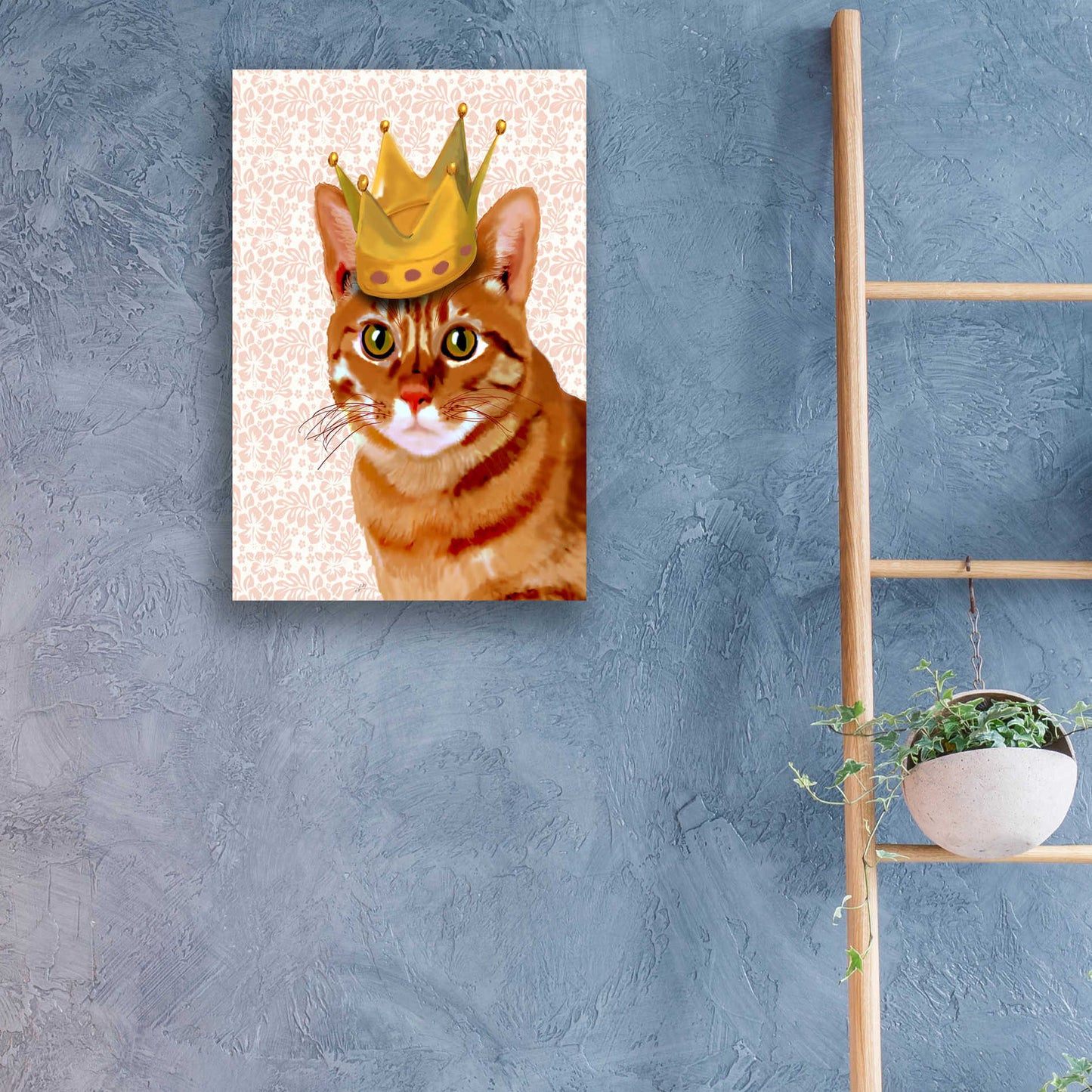 Epic Art 'Ginger Cat with Crown Portrait' by Fab Funky, Acrylic Glass Wall Art,16x24