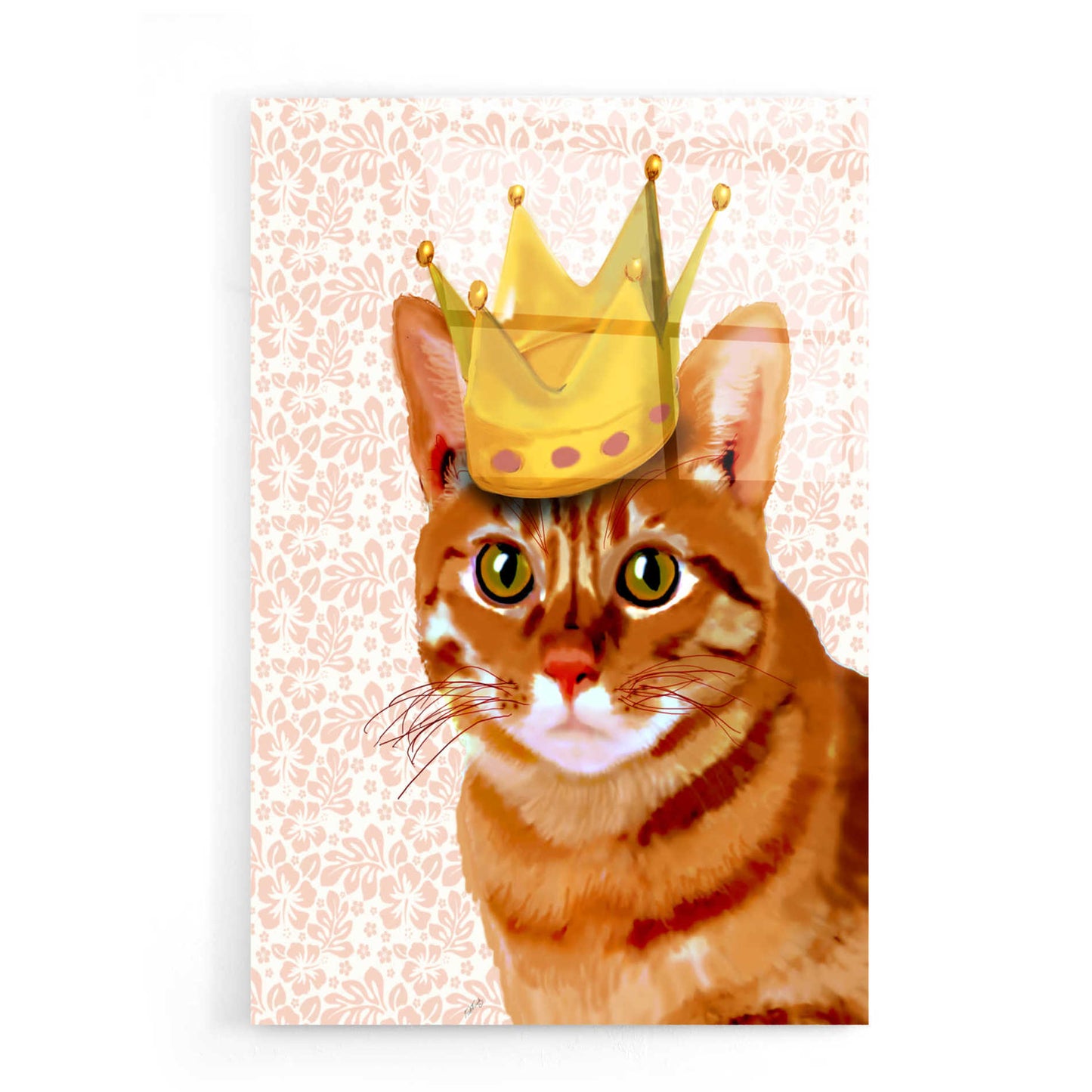 Epic Art 'Ginger Cat with Crown Portrait' by Fab Funky, Acrylic Glass Wall Art,16x24