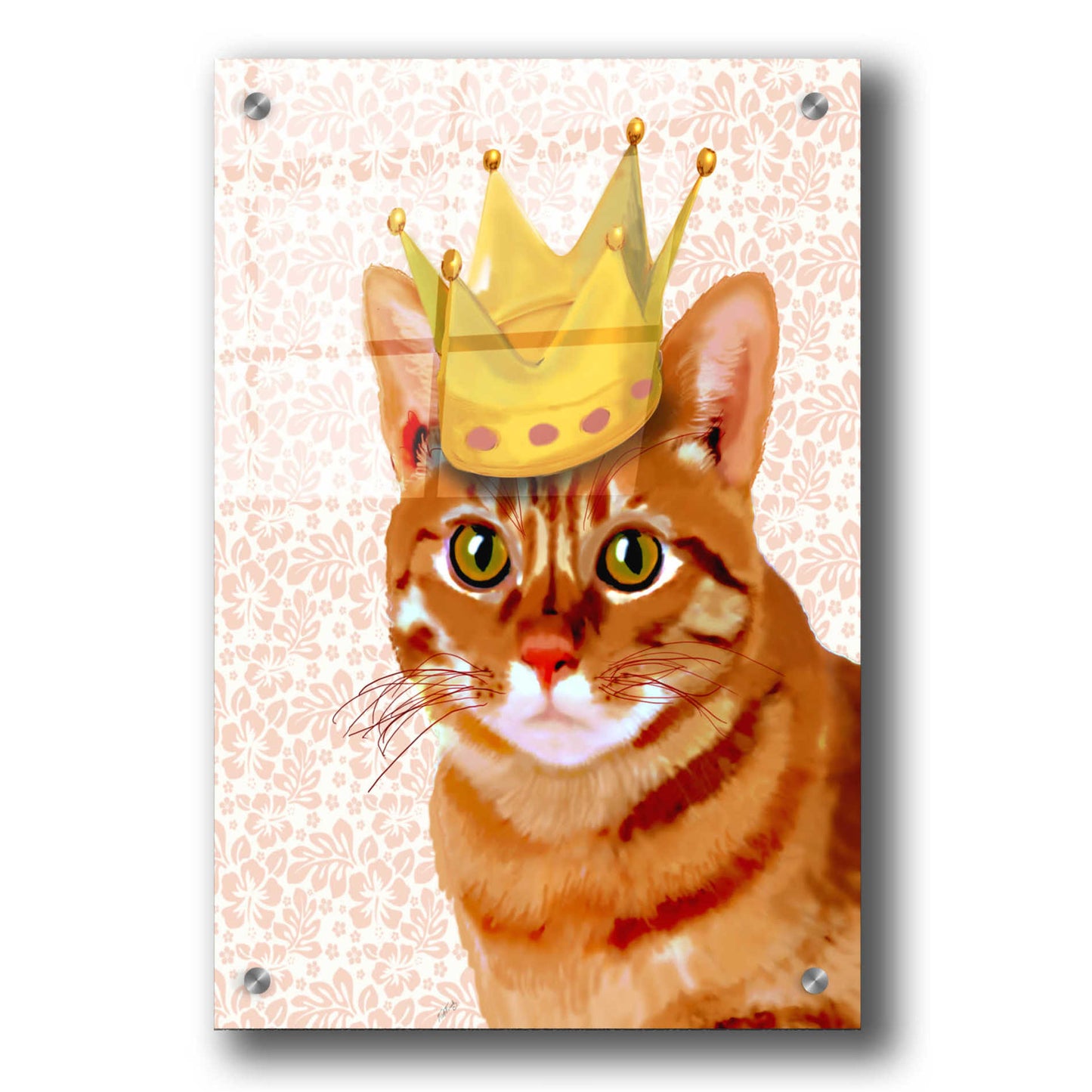 Epic Art 'Ginger Cat with Crown Portrait' by Fab Funky, Acrylic Glass Wall Art,24x36