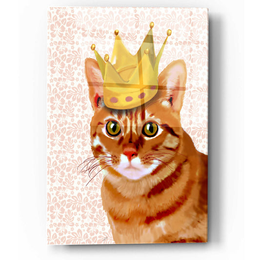 Epic Art 'Ginger Cat with Crown Portrait' by Fab Funky, Acrylic Glass Wall Art