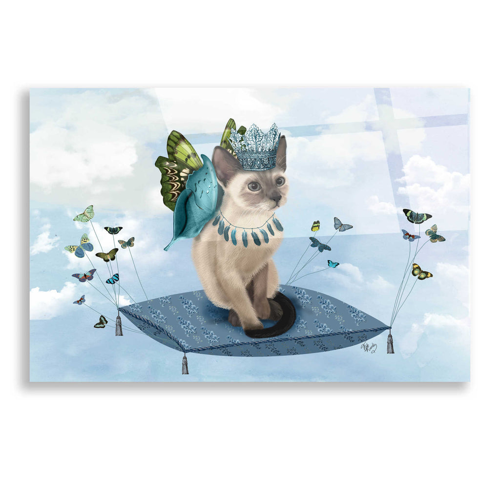 Epic Art 'Cat on Pillow with Butterflies' by Fab Funky, Acrylic Glass Wall Art