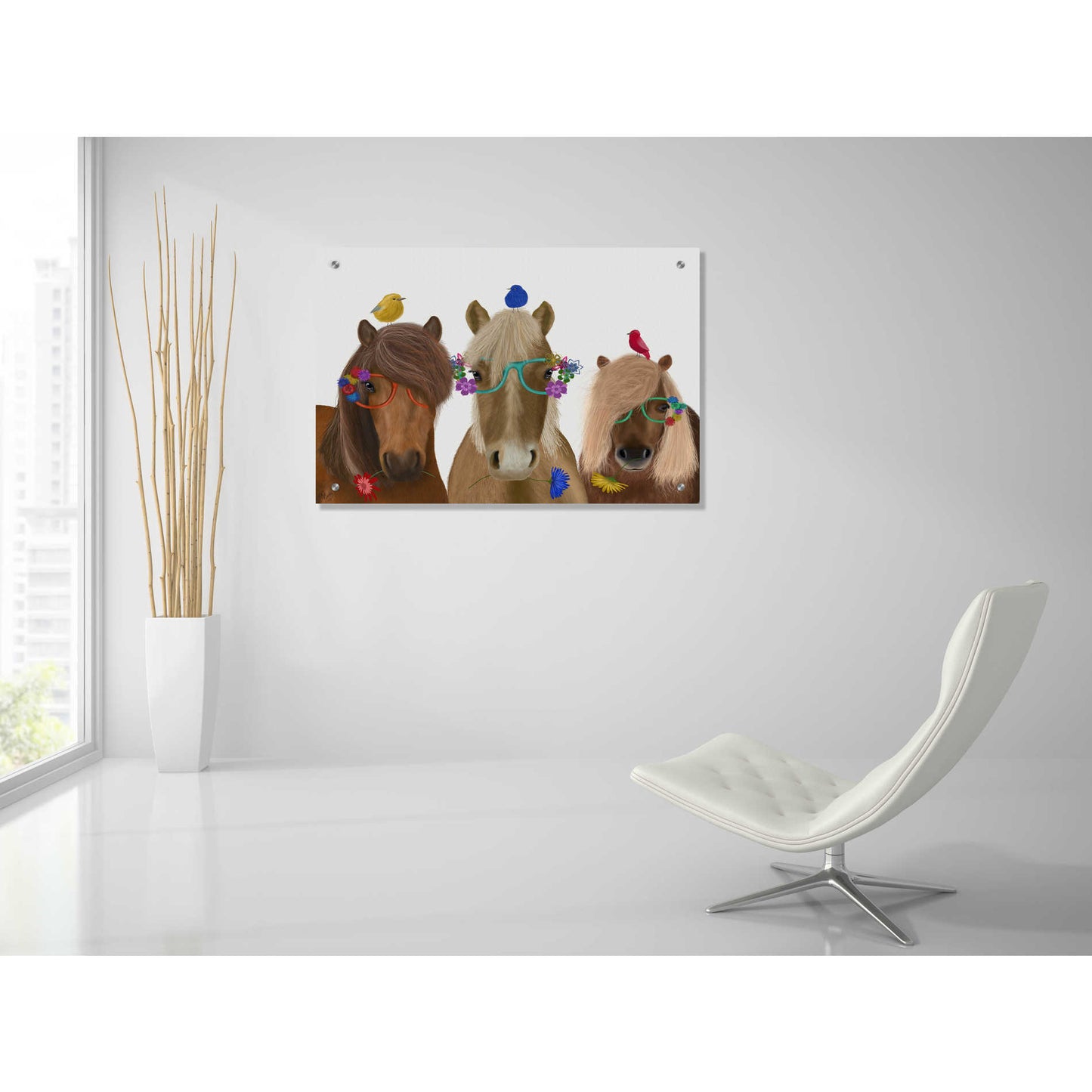 Epic Art 'Horse Trio with Flower Glasses' by Fab Funky, Acrylic Glass Wall Art,36x24