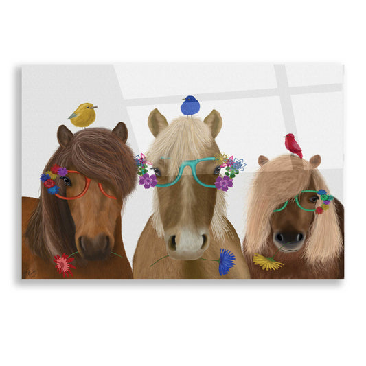 Epic Art 'Horse Trio with Flower Glasses' by Fab Funky, Acrylic Glass Wall Art