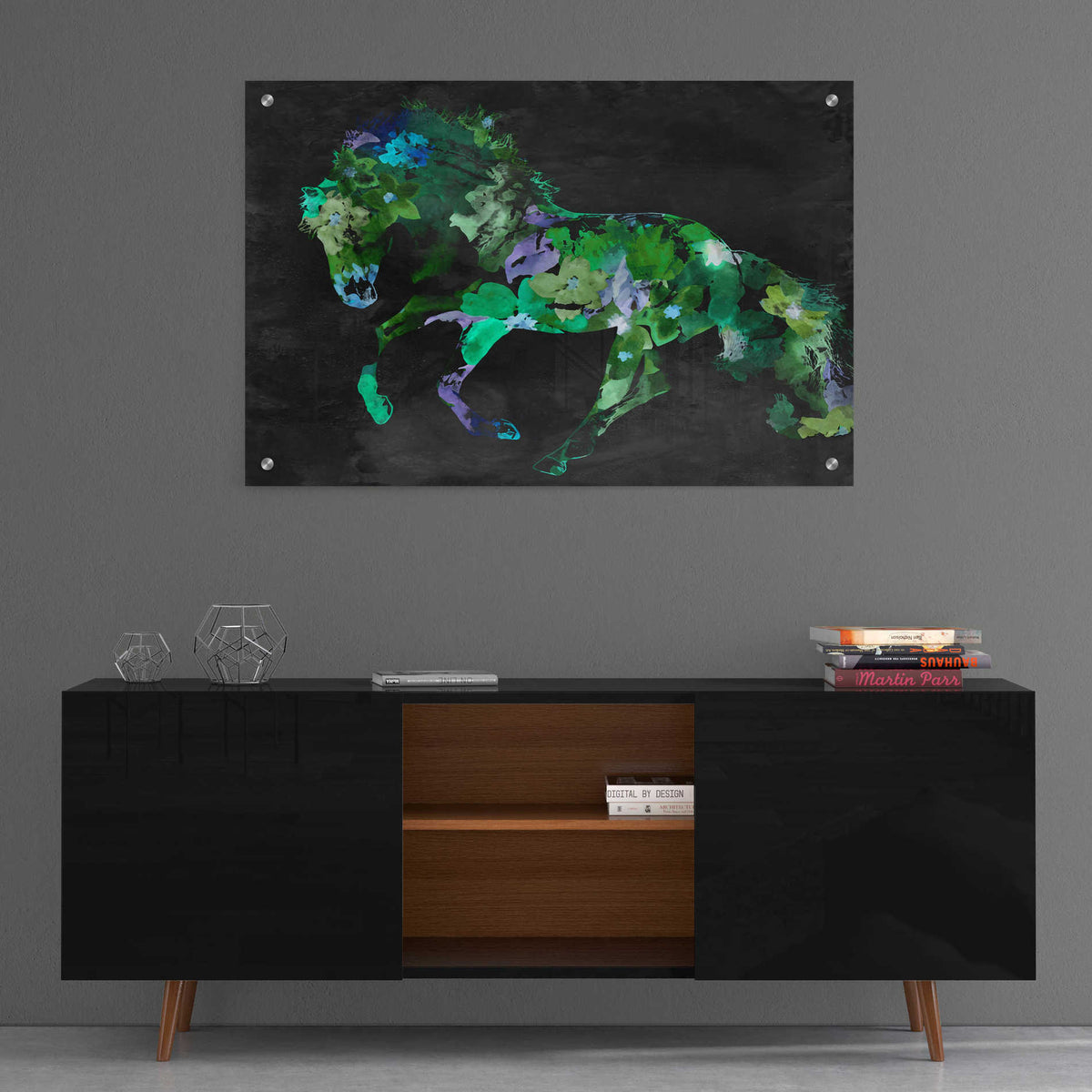 Epic Art 'Beautiful Floral Horse 2-3' by Irena Orlov, Acrylic Glass Wall Art,36x24