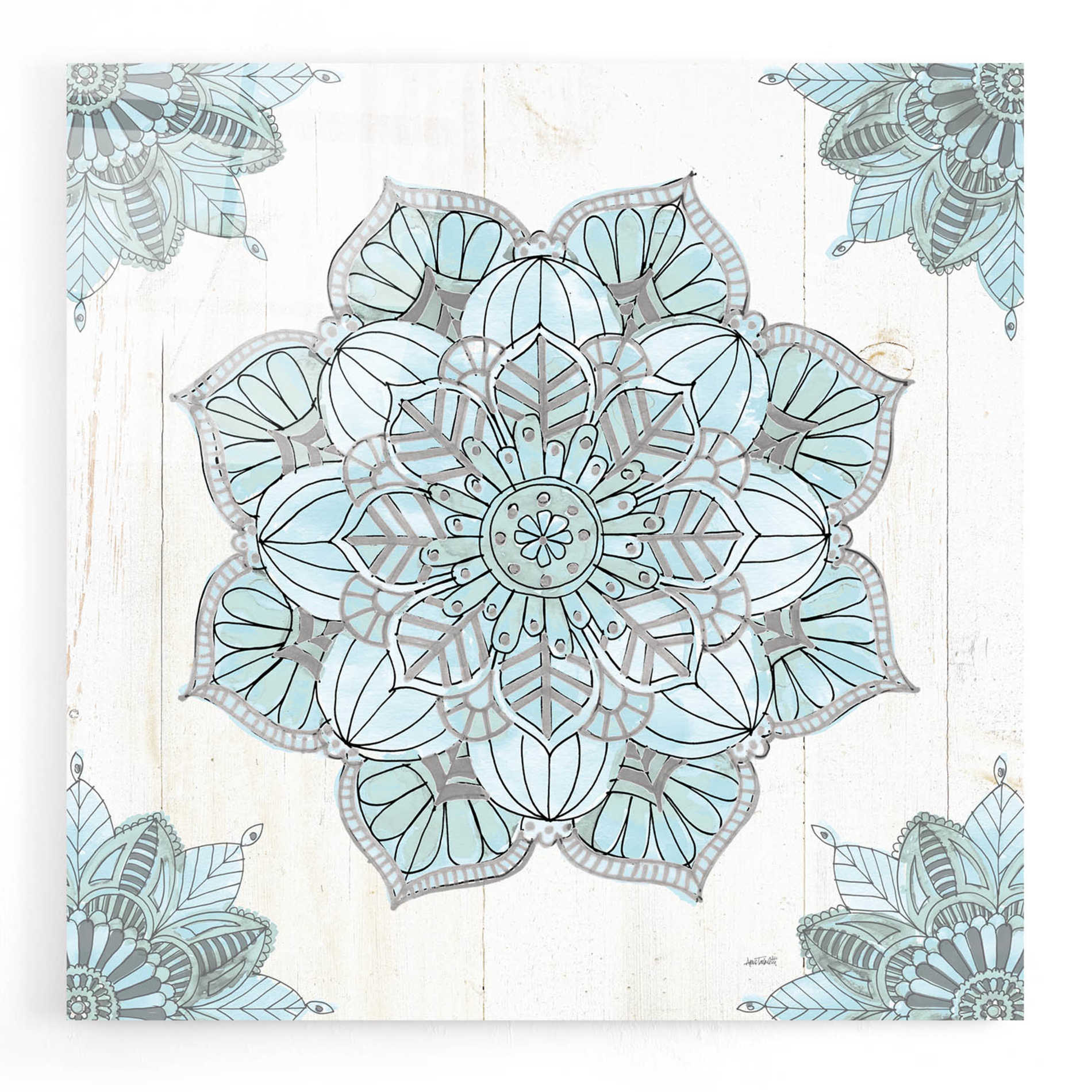 Epic Art 'Mandala Morning V Blue and Gray' by Ann Tavoletti, Acrylic Glass Wall Art,12x12