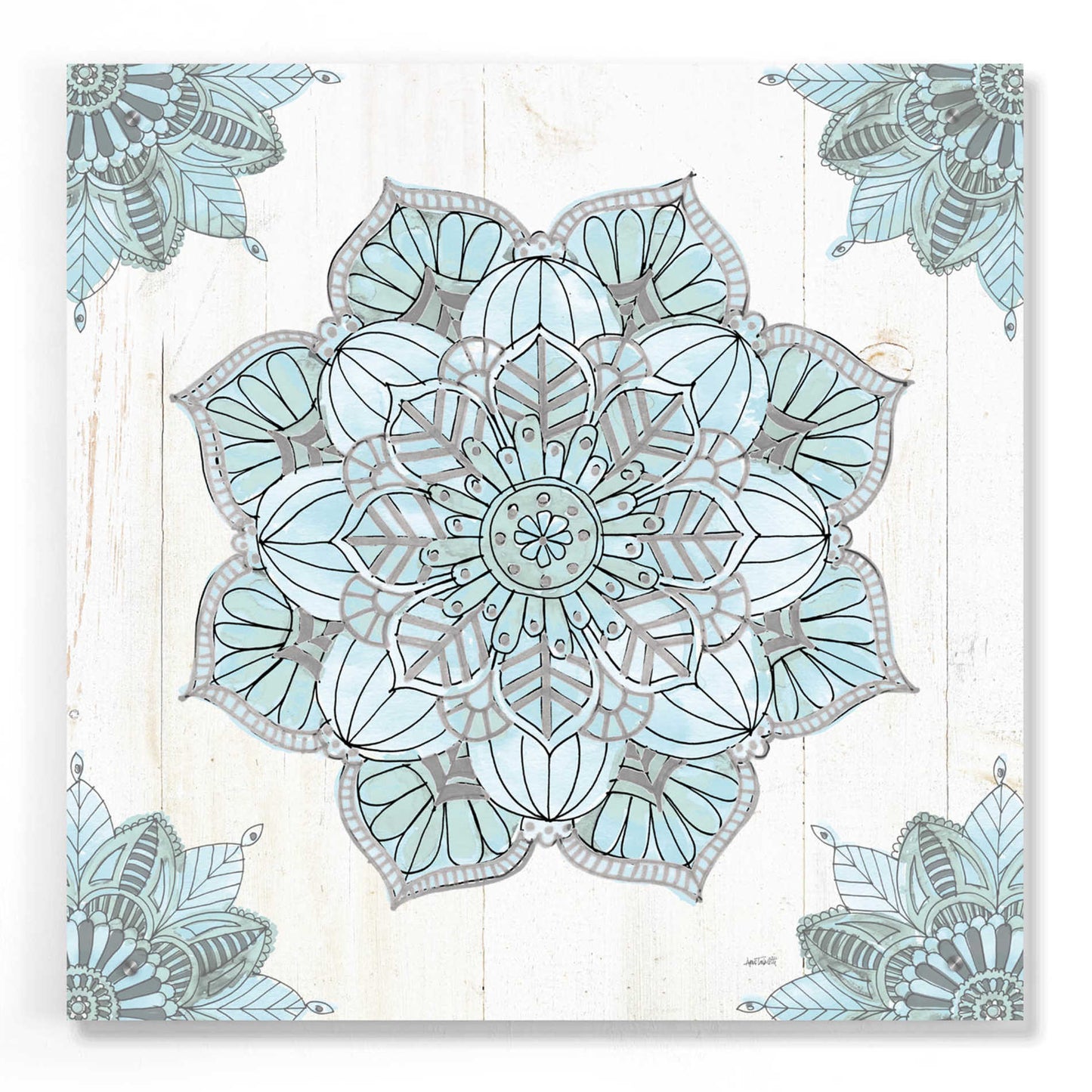 Epic Art 'Mandala Morning V Blue and Gray' by Ann Tavoletti, Acrylic Glass Wall Art,24x24