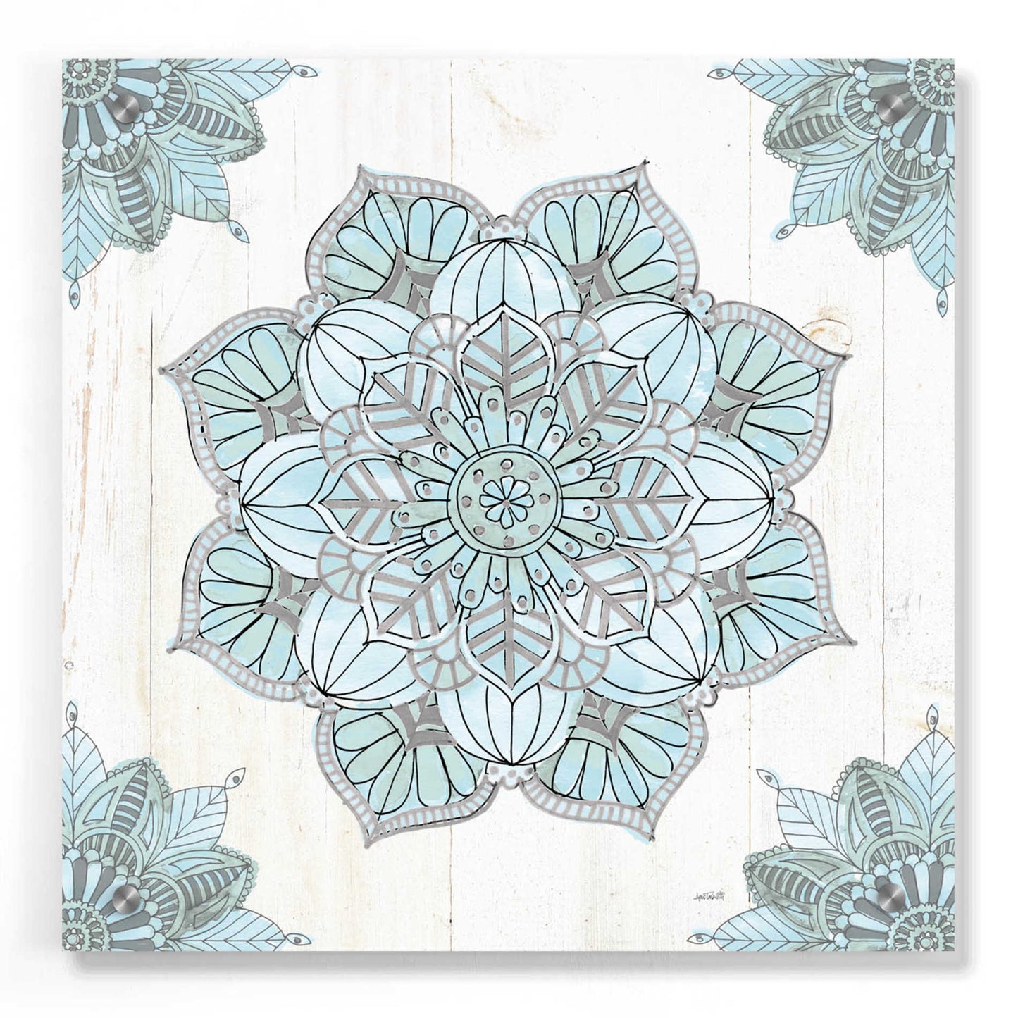 Epic Art 'Mandala Morning V Blue and Gray' by Ann Tavoletti, Acrylic Glass Wall Art,36x36
