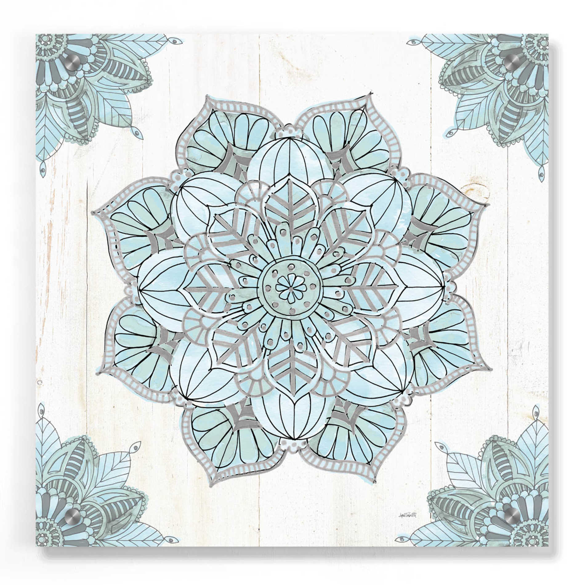 Epic Art 'Mandala Morning V Blue and Gray' by Ann Tavoletti, Acrylic Glass Wall Art,36x36