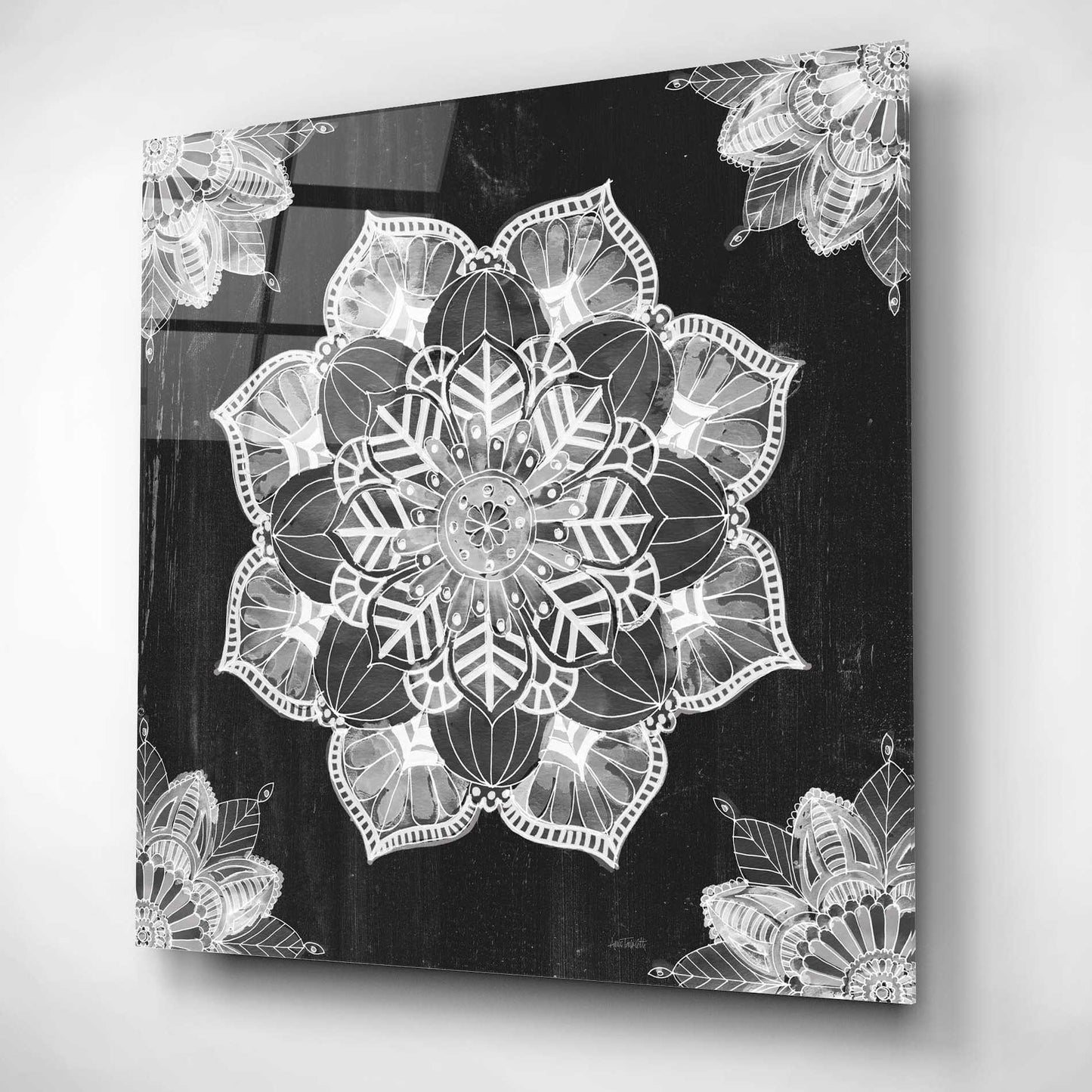 Epic Art 'Mandala Morning V Black and White' by Ann Tavoletti, Acrylic Glass Wall Art,12x12