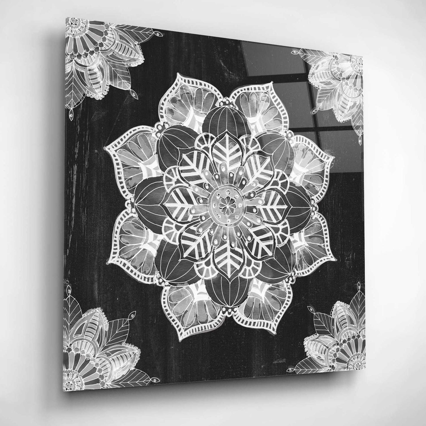 Epic Art 'Mandala Morning V Black and White' by Ann Tavoletti, Acrylic Glass Wall Art,12x12