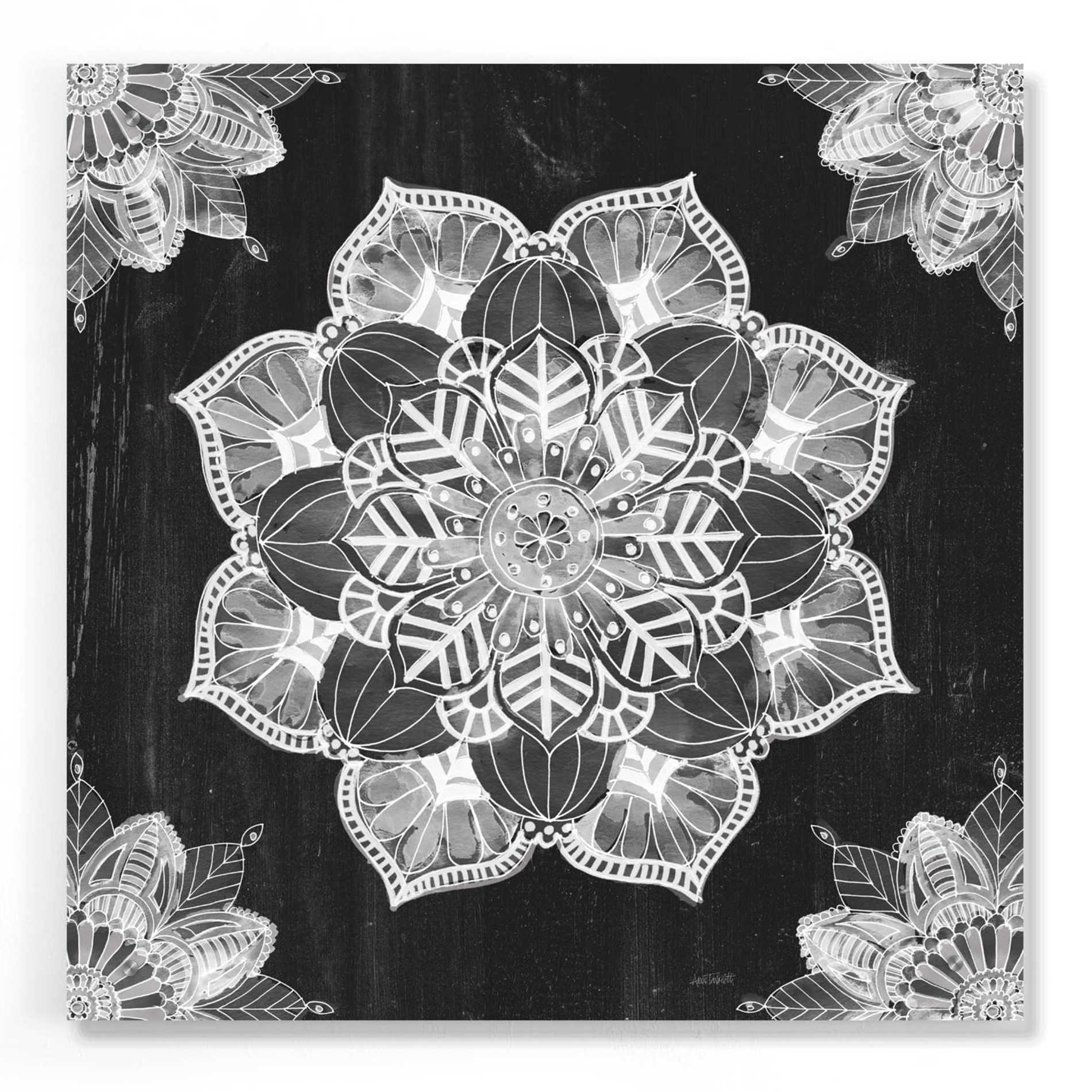 Epic Art 'Mandala Morning V Black and White' by Ann Tavoletti, Acrylic Glass Wall Art,24x24