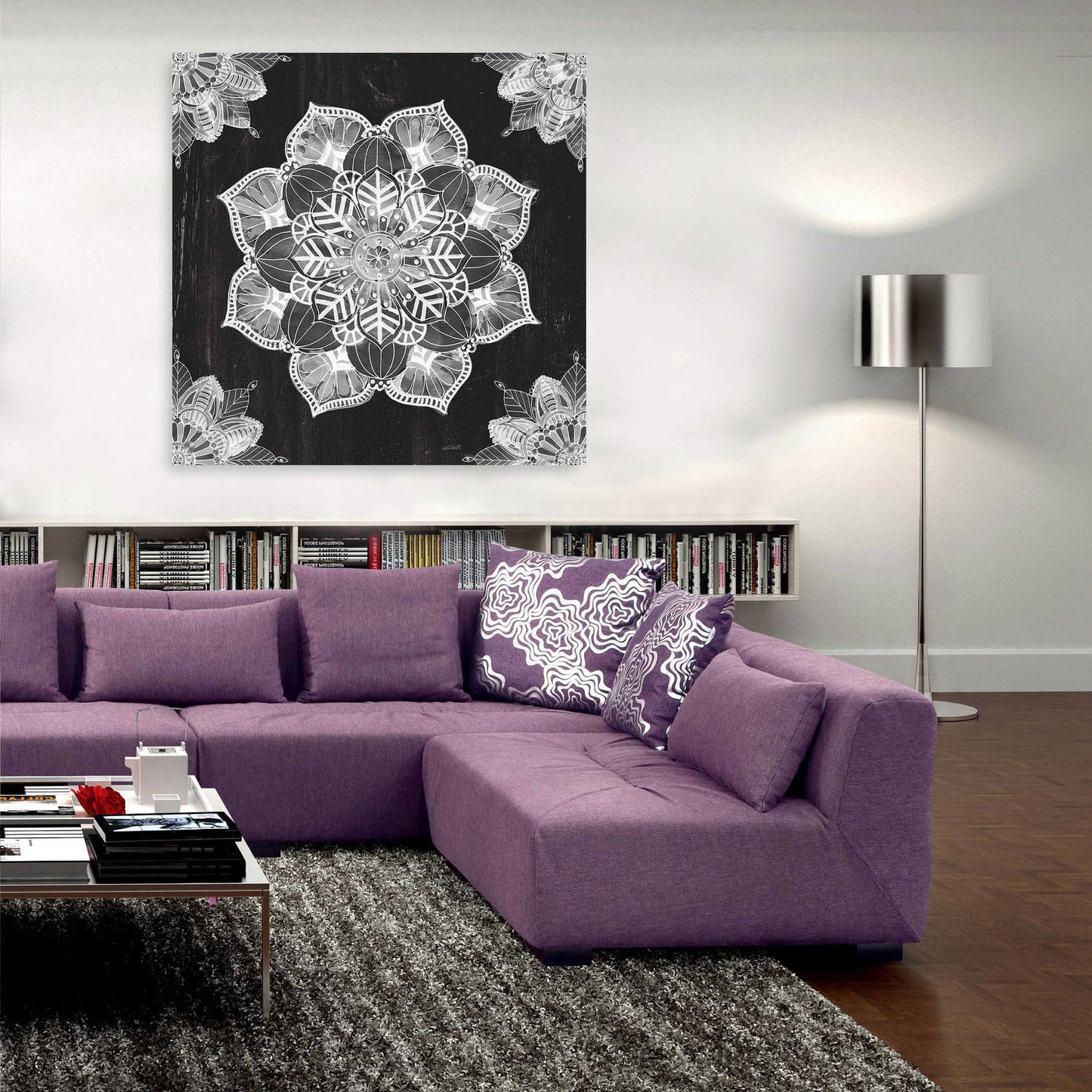 Epic Art 'Mandala Morning V Black and White' by Ann Tavoletti, Acrylic Glass Wall Art,36x36