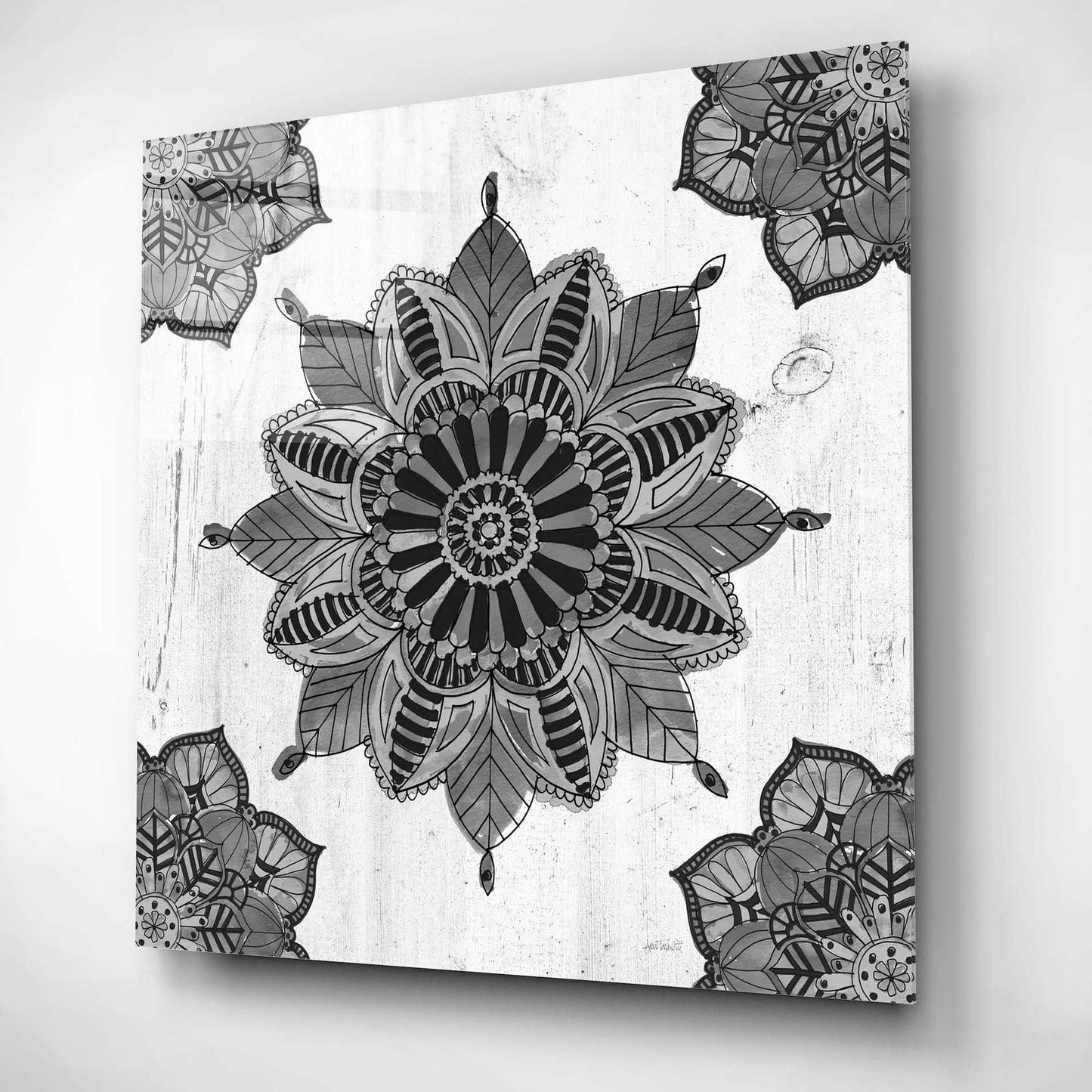 Epic Art 'Mandala Morning VI Black and White' by Ann Tavoletti, Acrylic Glass Wall Art,12x12