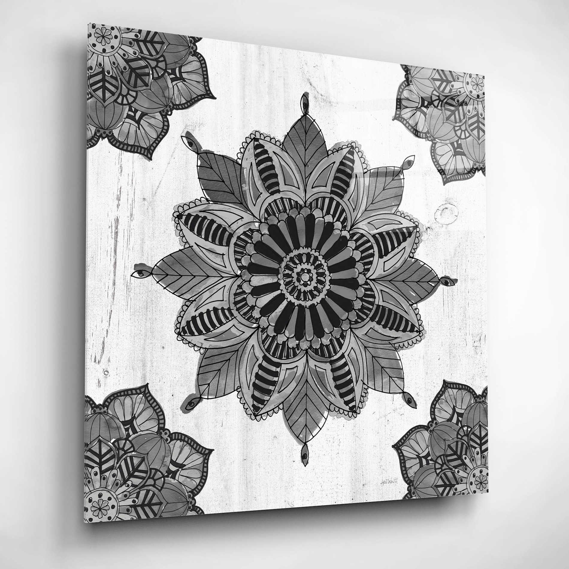 Epic Art 'Mandala Morning VI Black and White' by Ann Tavoletti, Acrylic Glass Wall Art,12x12