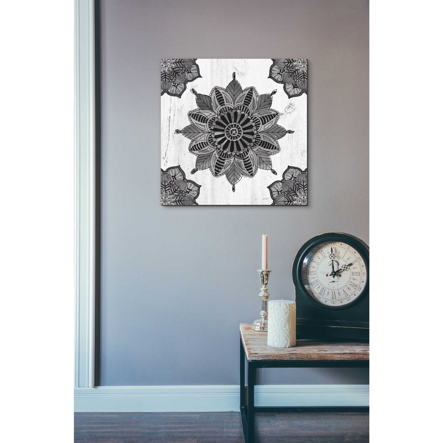 Epic Art 'Mandala Morning VI Black and White' by Ann Tavoletti, Acrylic Glass Wall Art,24x24