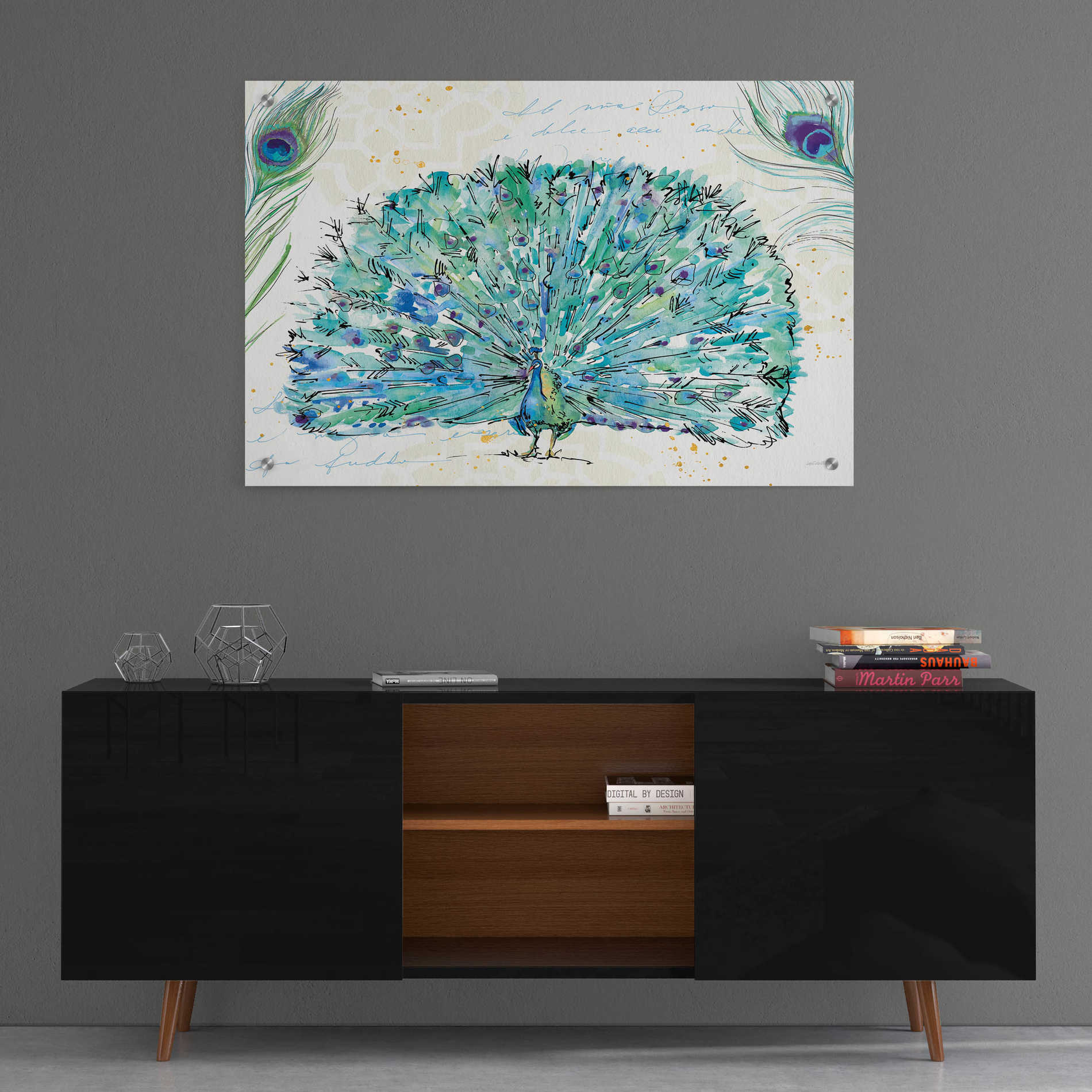 Epic Art 'Peacock Garden IX' by Ann Tavoletti, Acrylic Glass Wall Art,36x24