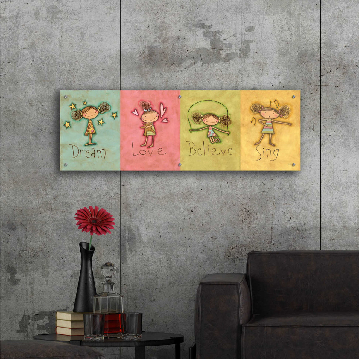 Epic Art 'Dream Love Believe Sing' by Ann Tavoletti, Acrylic Glass Wall Art,48x16