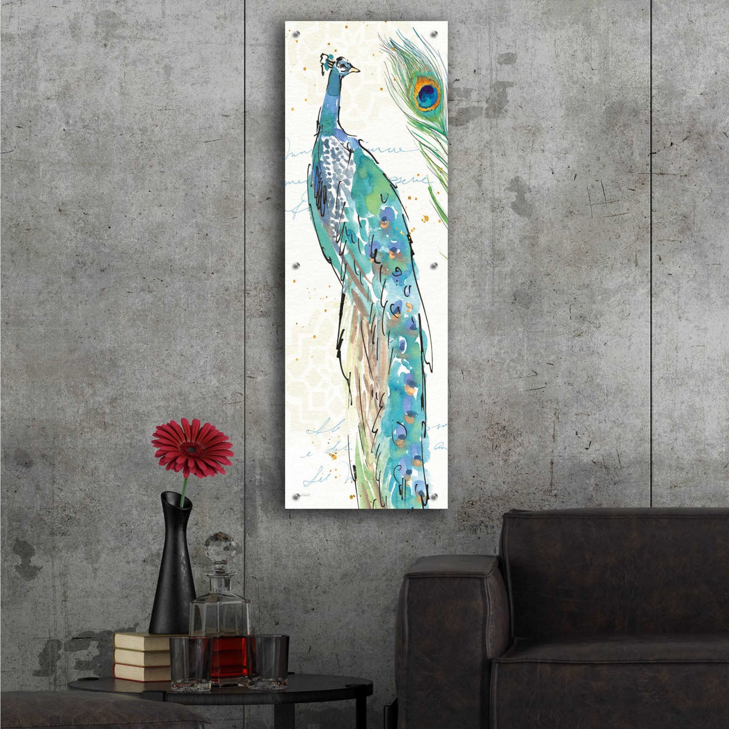 Epic Art 'Peacock Garden IV' by Ann Tavoletti, Acrylic Glass Wall Art,16x48