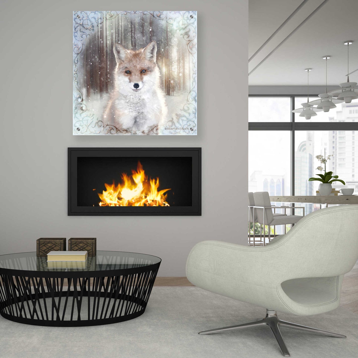 Epic Art 'Enchanted Winter Fox' by Bluebird Barn, Acrylic Glass Wall Art,36x36