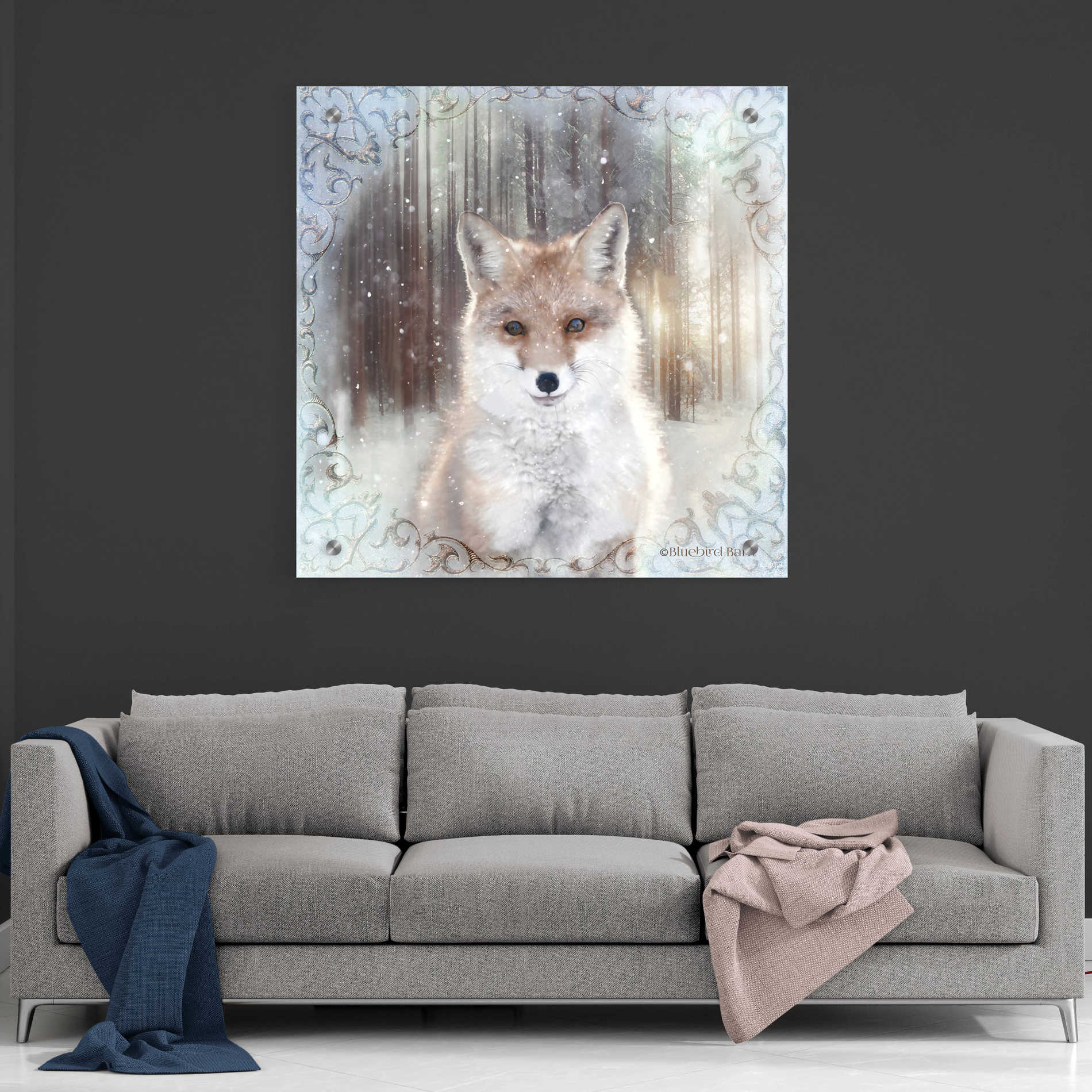 Epic Art 'Enchanted Winter Fox' by Bluebird Barn, Acrylic Glass Wall Art,36x36