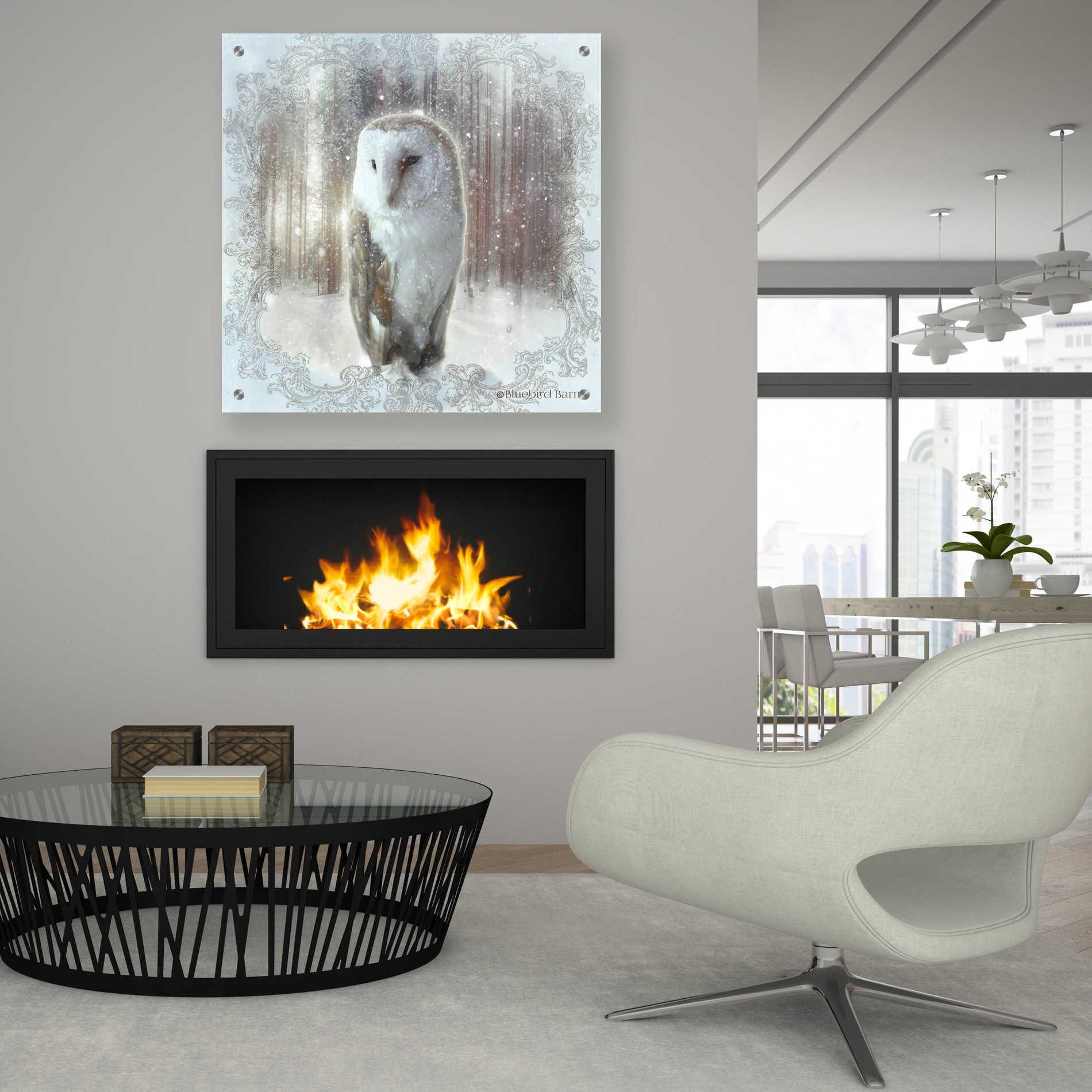 Epic Art 'Enchanted Winter Owl' by Bluebird Barn, Acrylic Glass Wall Art,36x36