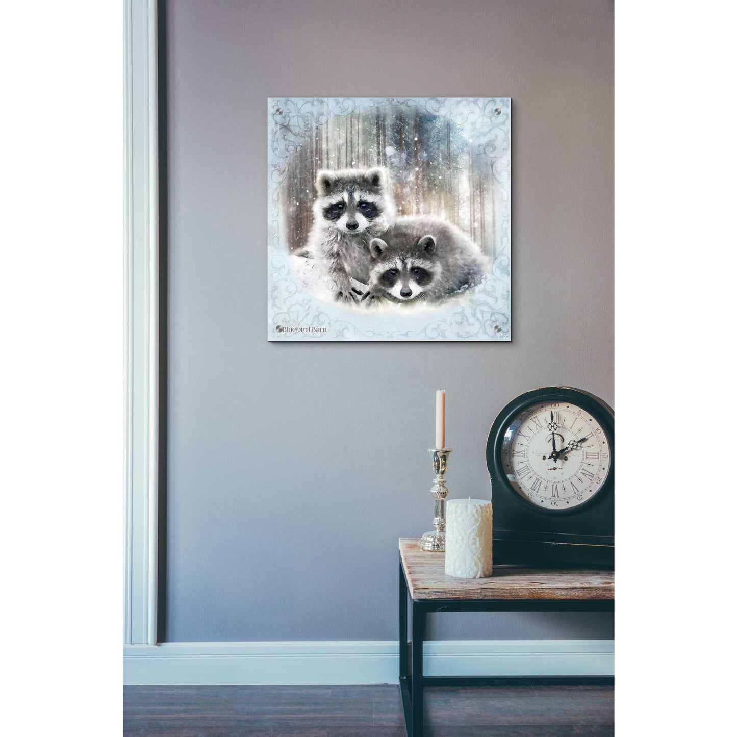 Epic Art 'Enchanted Winter Raccoons' by Bluebird Barn, Acrylic Glass Wall Art,24x24