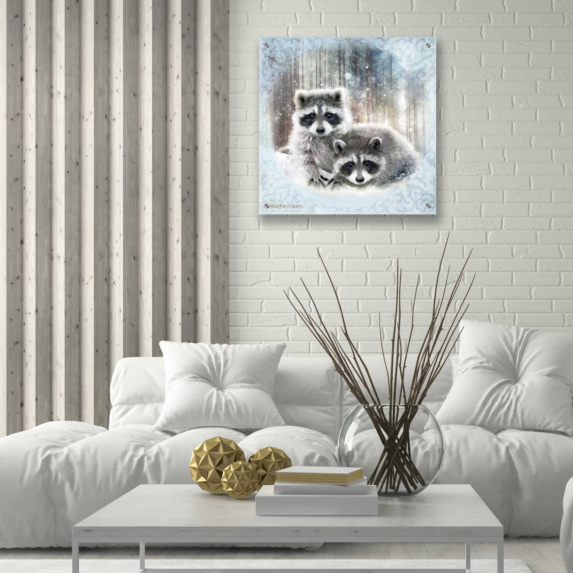 Epic Art 'Enchanted Winter Raccoons' by Bluebird Barn, Acrylic Glass Wall Art,24x24