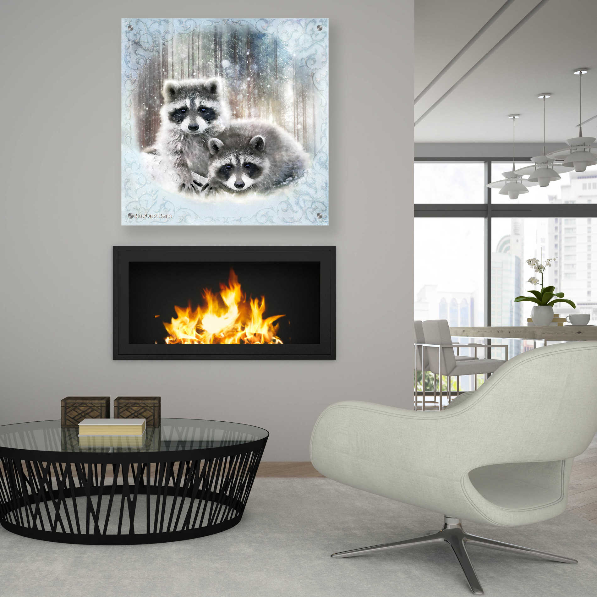 Epic Art 'Enchanted Winter Raccoons' by Bluebird Barn, Acrylic Glass Wall Art,36x36