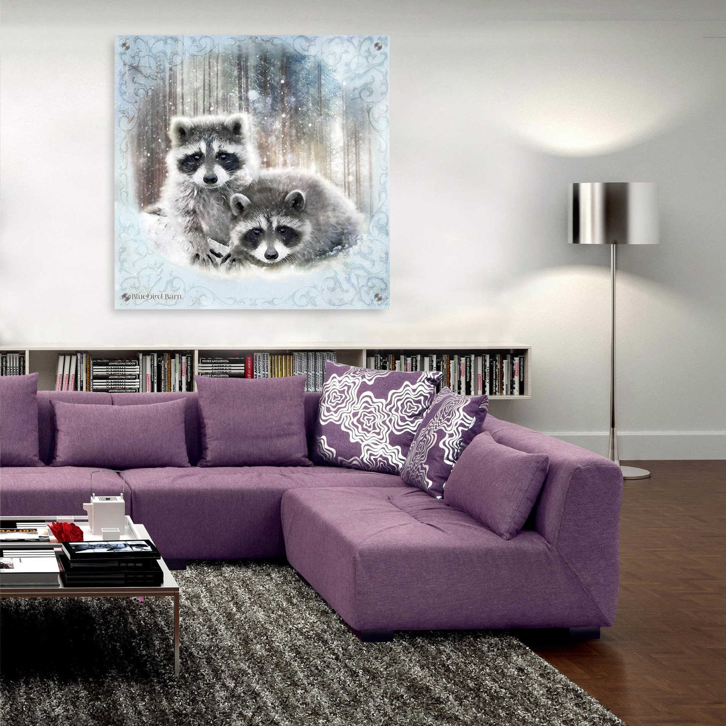 Epic Art 'Enchanted Winter Raccoons' by Bluebird Barn, Acrylic Glass Wall Art,36x36