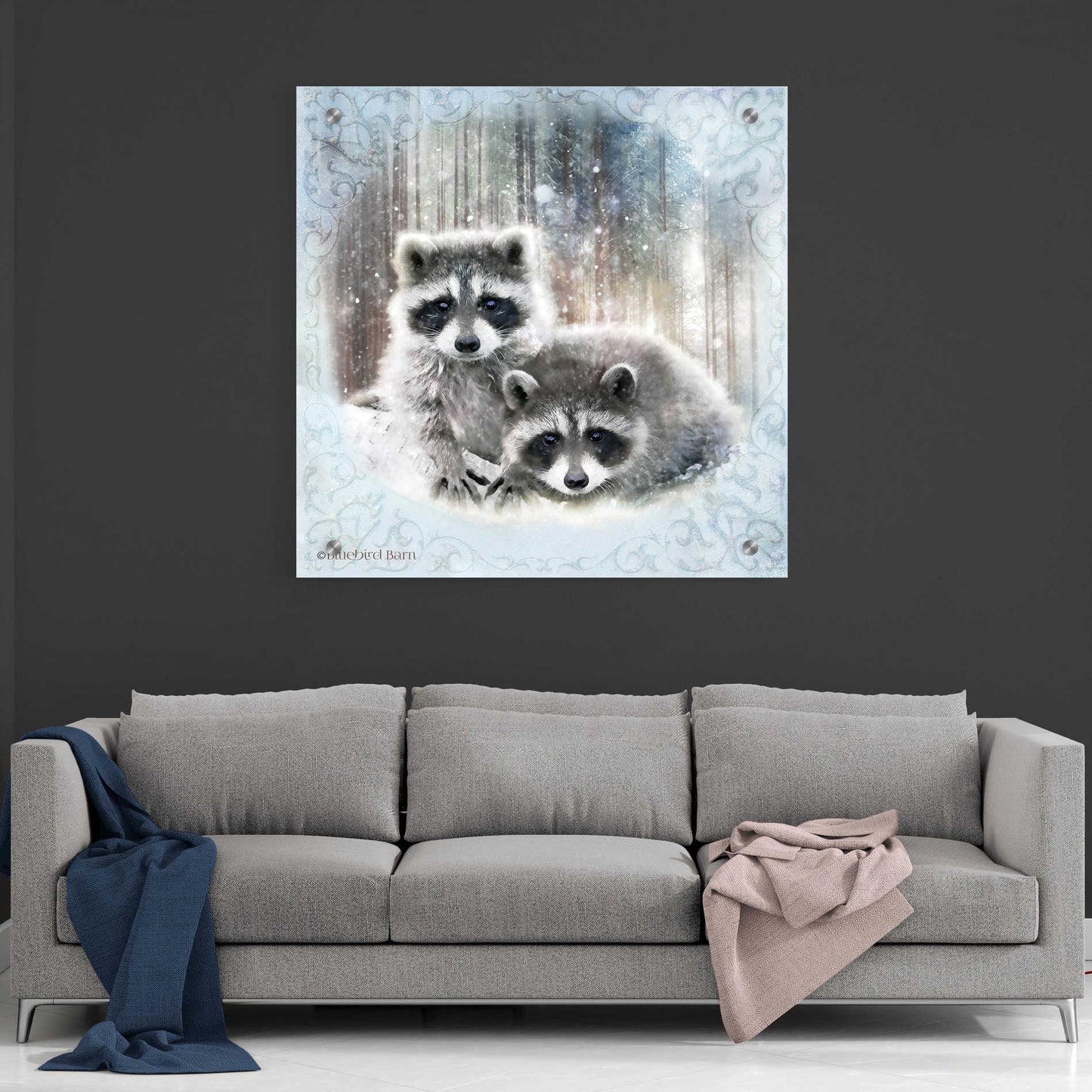 Epic Art 'Enchanted Winter Raccoons' by Bluebird Barn, Acrylic Glass Wall Art,36x36